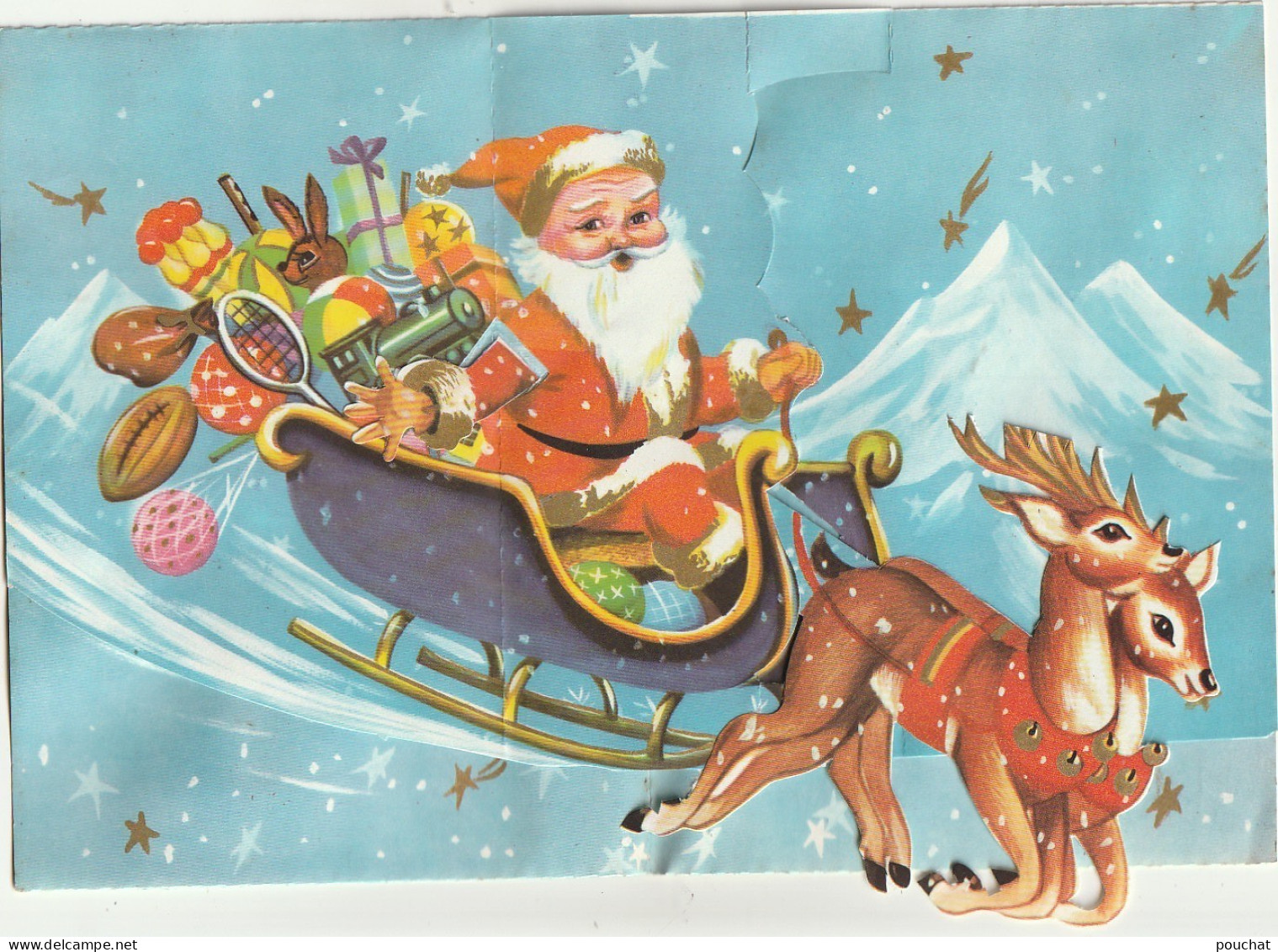 RE Nw2- " JOYEUX NOEL " - CARTE A SYSTEME POP UP - PERE NOEL AVEC  JOUETS , TRAINEAU ET RENNES - ILLUSTRATEUR RAINAUD - Kerstman