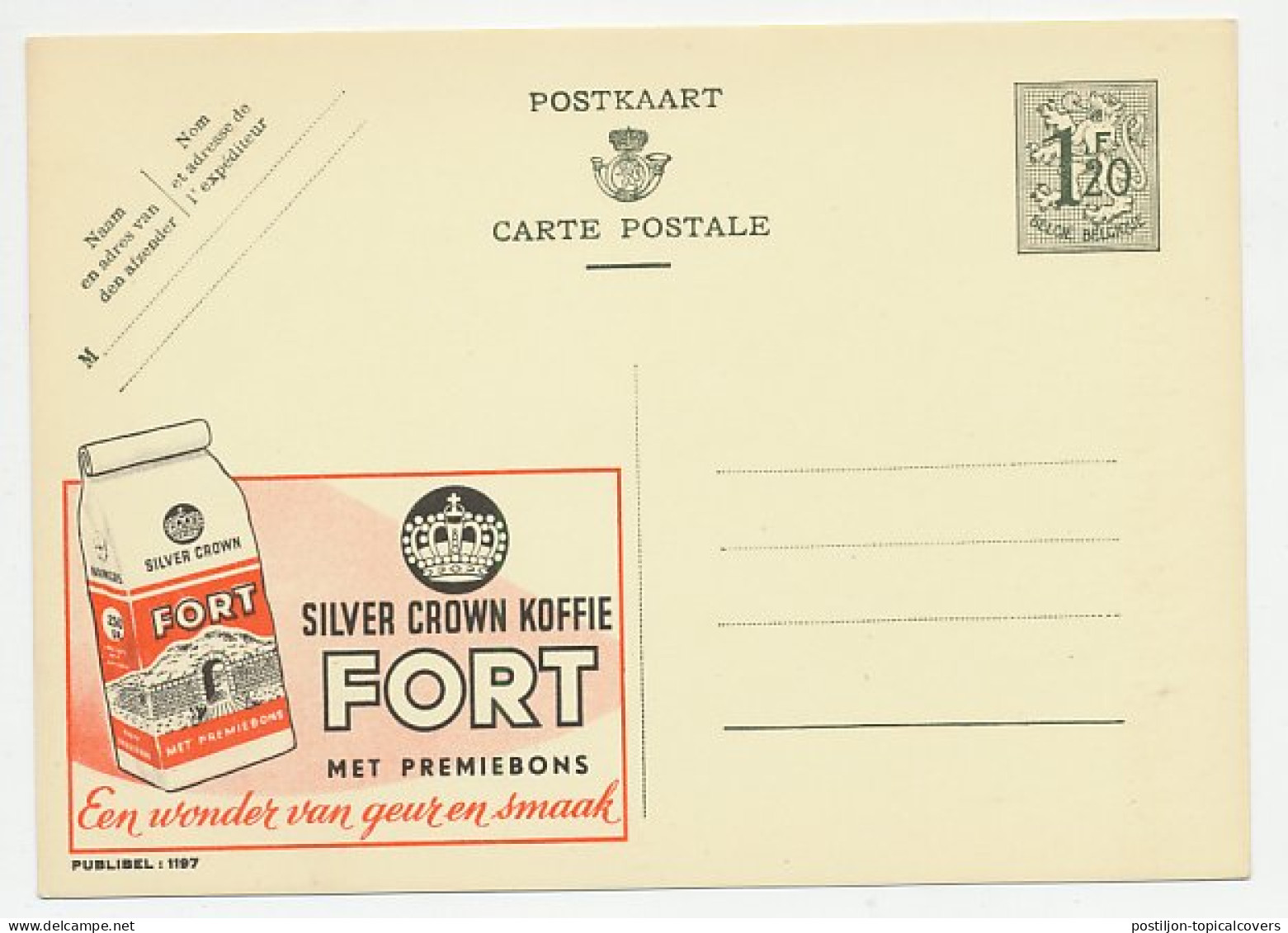Publibel - Postal Stationery Belgium 1952 Coffee - Fort - Silver Crown - Andere & Zonder Classificatie