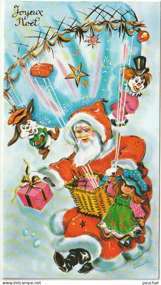 RE Nw3- " JOYEUX NOEL " - CARTE LIVRET DECOUPE - PERE NOEL ADHESIF - JOUETS , PARACHUTE - ILLUSTRATEUR EMBOURG - Kerstman