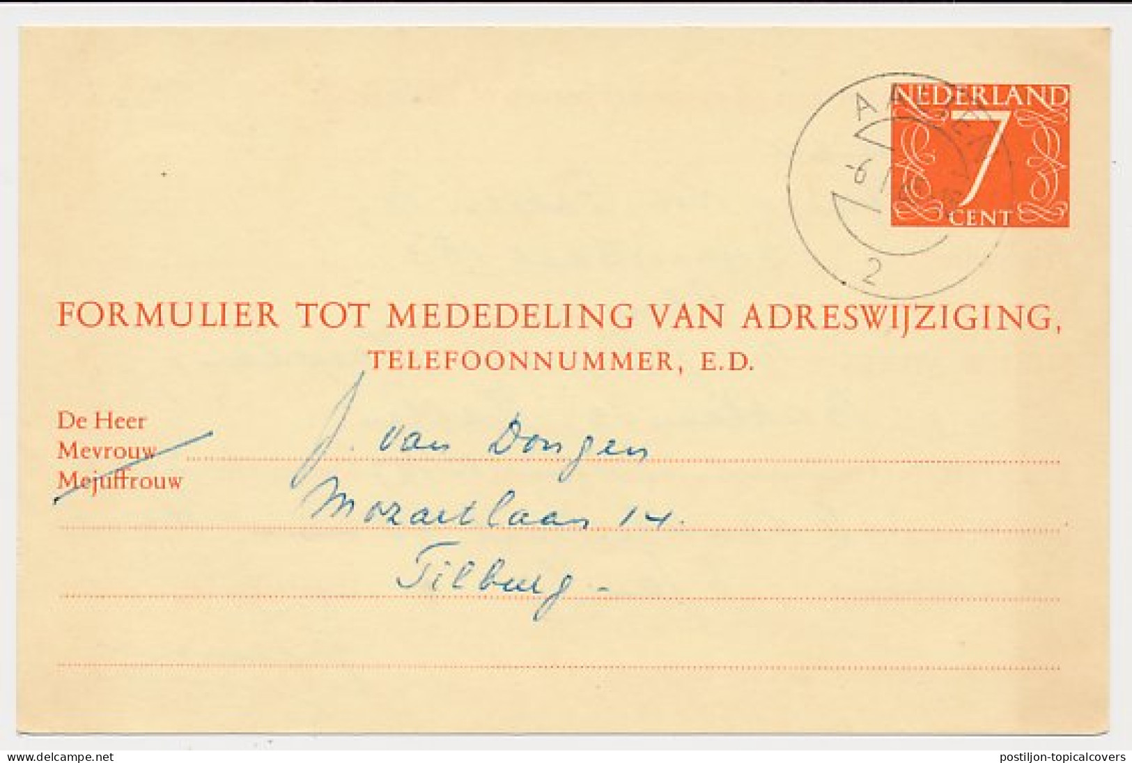 Verhuiskaart G. 30 Aalten - Tilburg 1965 - Postwaardestukken