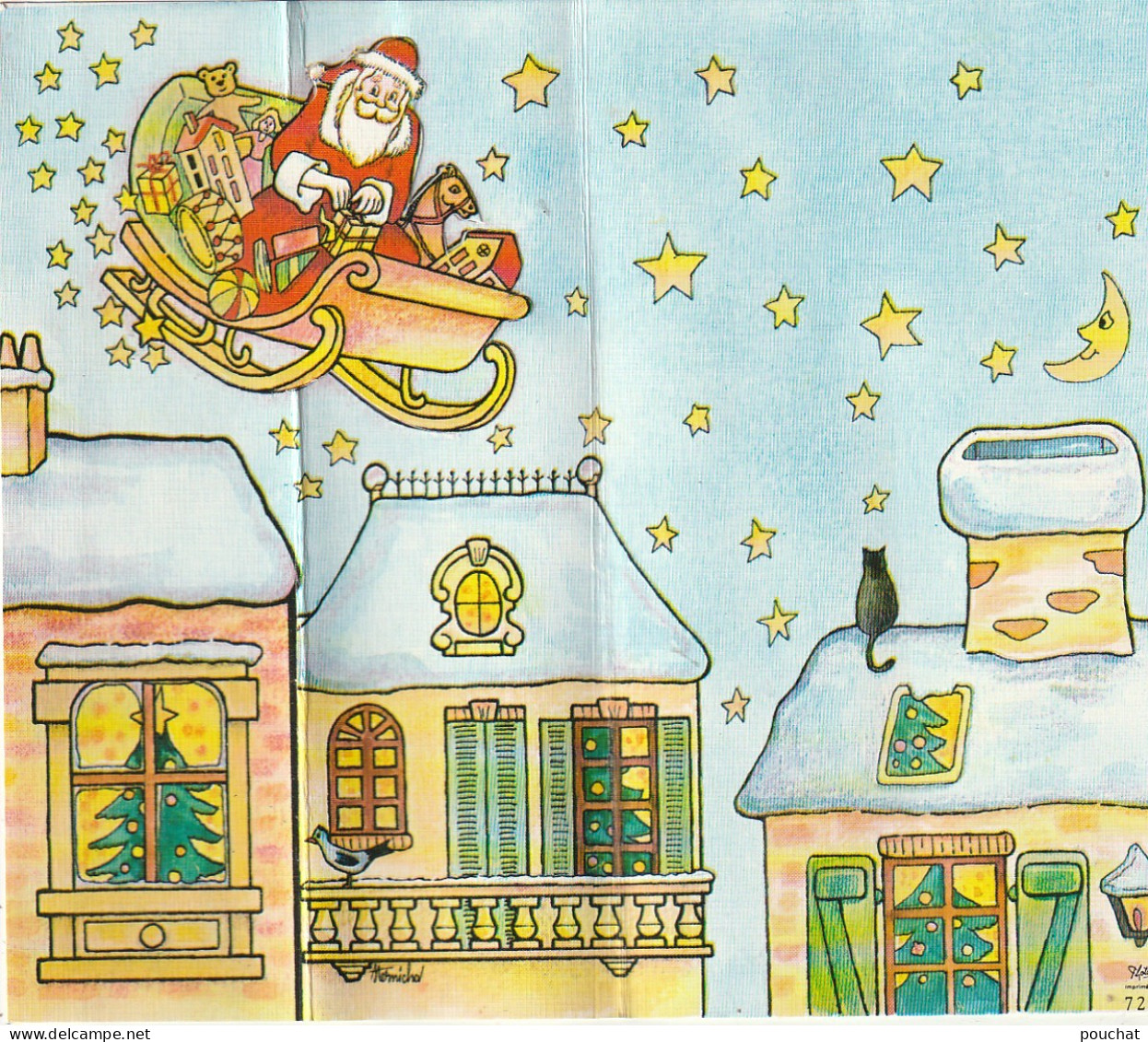 RE Nw3- PERE NOEL , TRAINEAU ET TOITURES - CARTE SYSTEME PLIAGE AVEC ENVELOPPE ET CELLOPHANE - ILLUSTRATEUR - Santa Claus