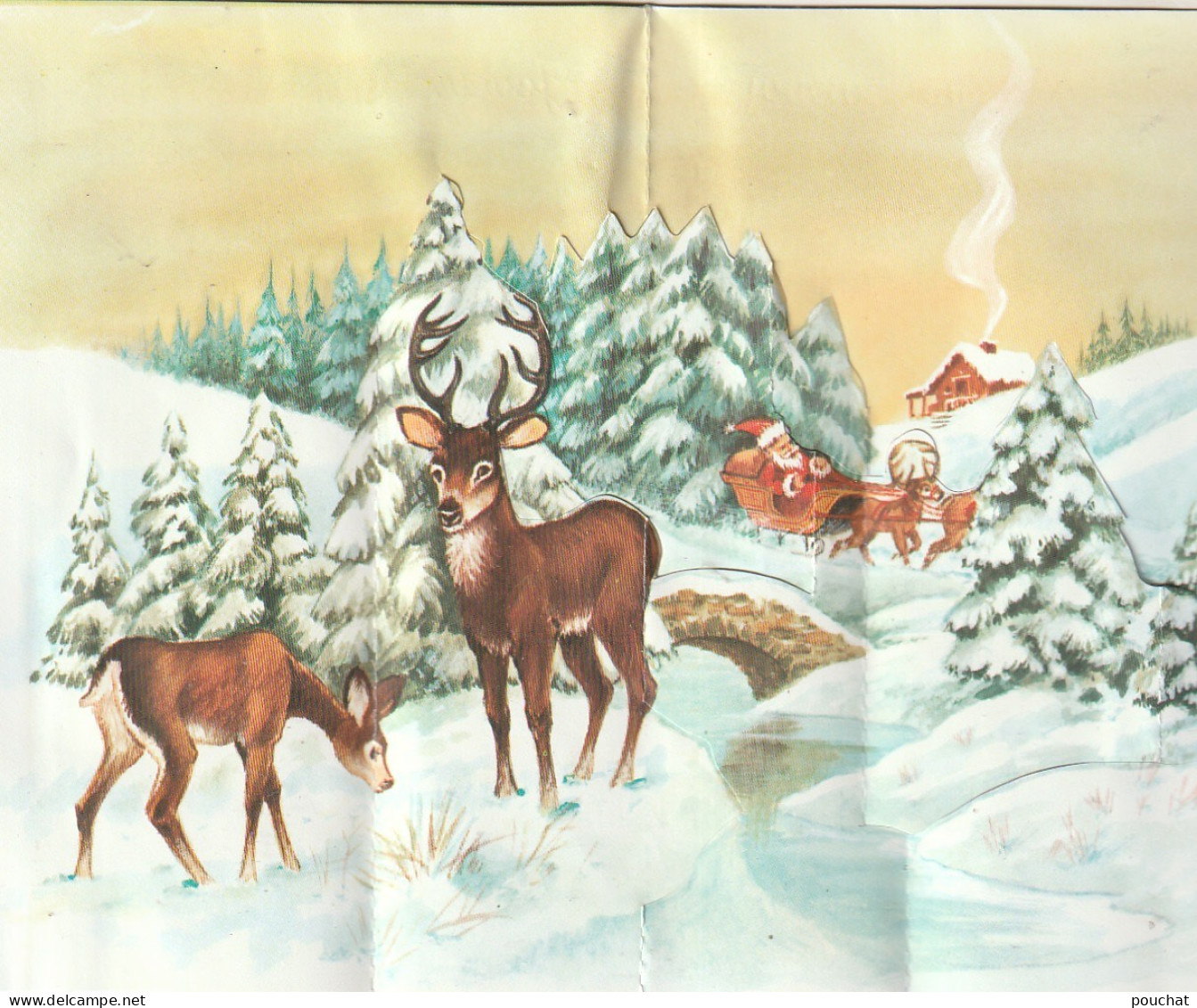 RE Nw3- " JOYEUX NOEL " - PERE NOEL , FORET ET ANIMAUX - CARTE SYSTEME POP UP , ENVELOPPE ET CELLOPHANE - ILLUSTRATEUR - Santa Claus