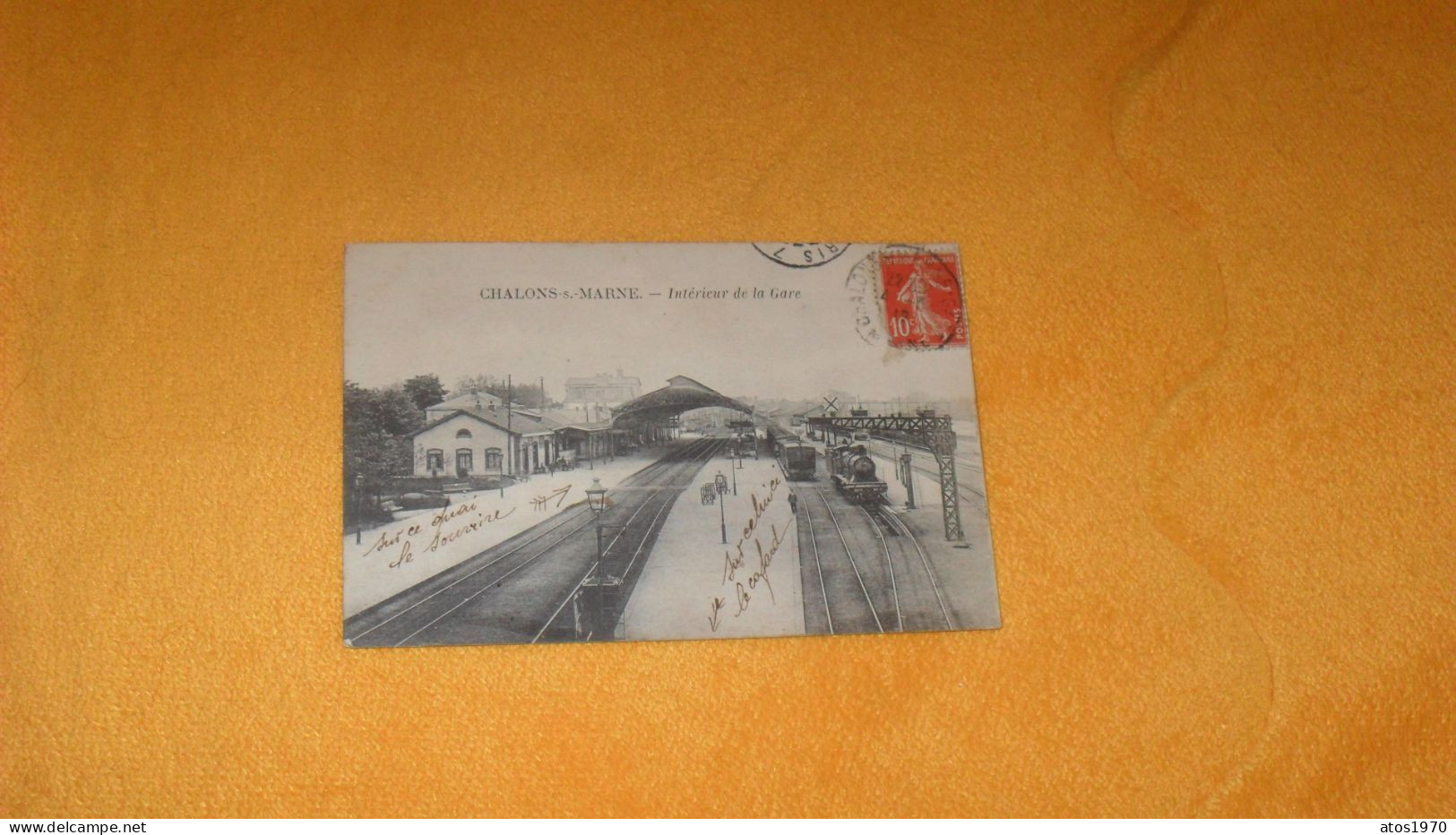 CARTE POSTALE ANCIENNE CIRCULEE DE 1912../ CHALONS SUR MARNE.- INTERIEUR DE LA GARE...CACHETS + TIMBRE - Châlons-sur-Marne