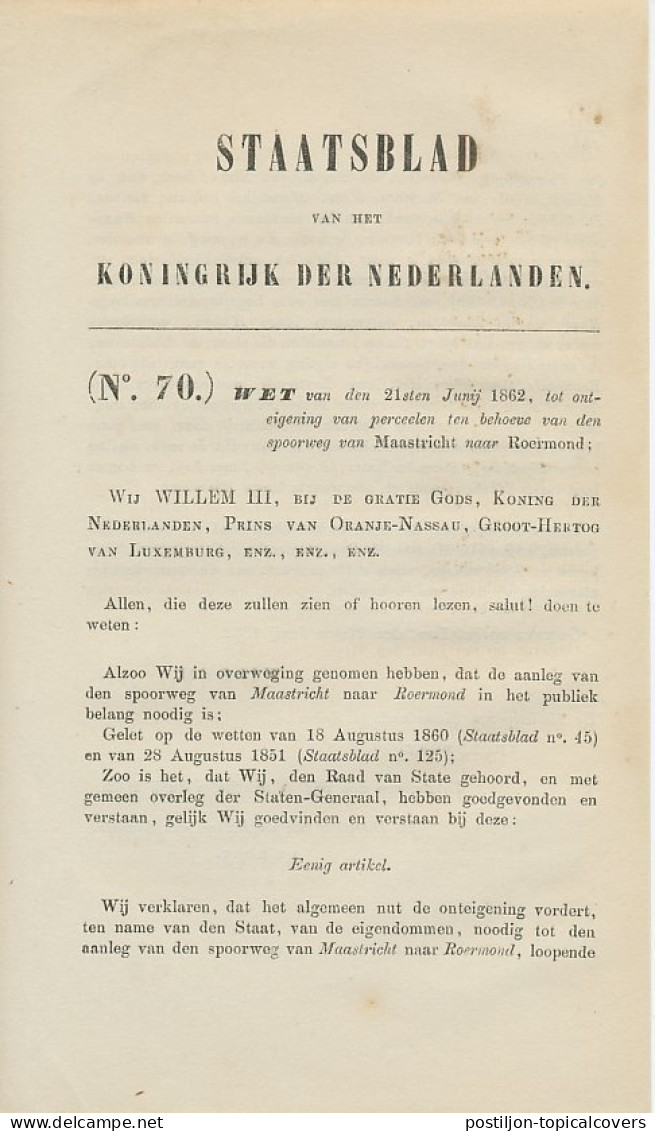 Staatsblad 1862 : Spoorlijn Maastricht - Roermond - Historische Documenten
