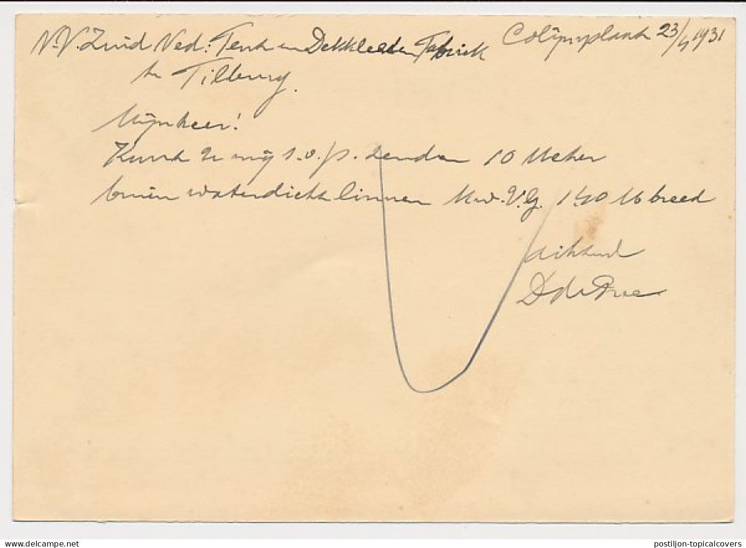 Firma Briefkaart Colijnsplaat 1931 Schoen- Zadelmakerij - Paard - Unclassified