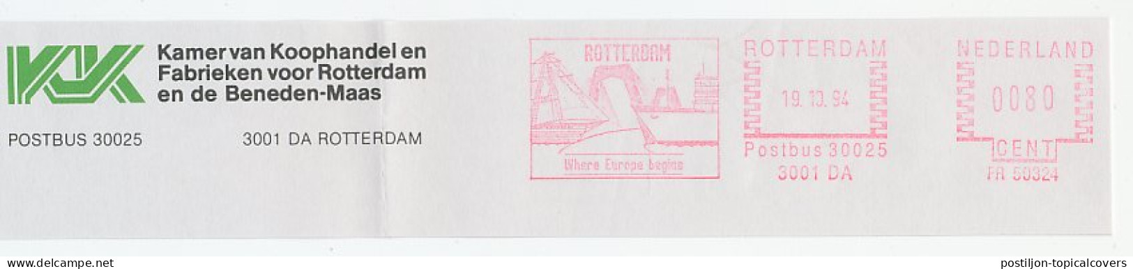 Meter Top Cut Netherlands 1994 ( FR 50324 ) Tall Ship - Bridge - Port Of Rotterdam - Schiffe