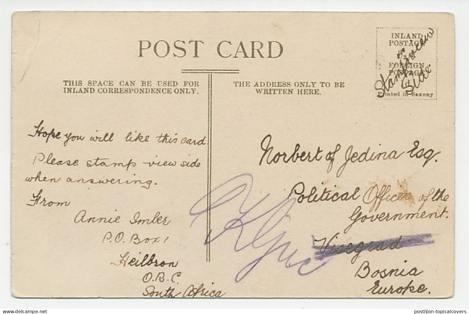 Postcard Orange River Colony 1908 Victoria Falls - Non Classificati