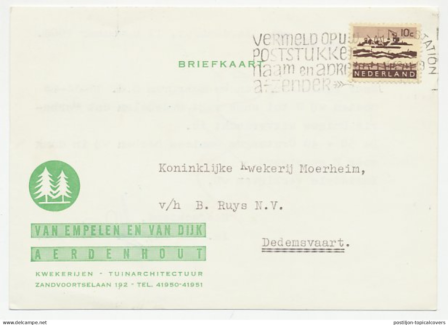 Firma Briefkaart Aerdenhout 1964 - Kwekerij - Non Classés