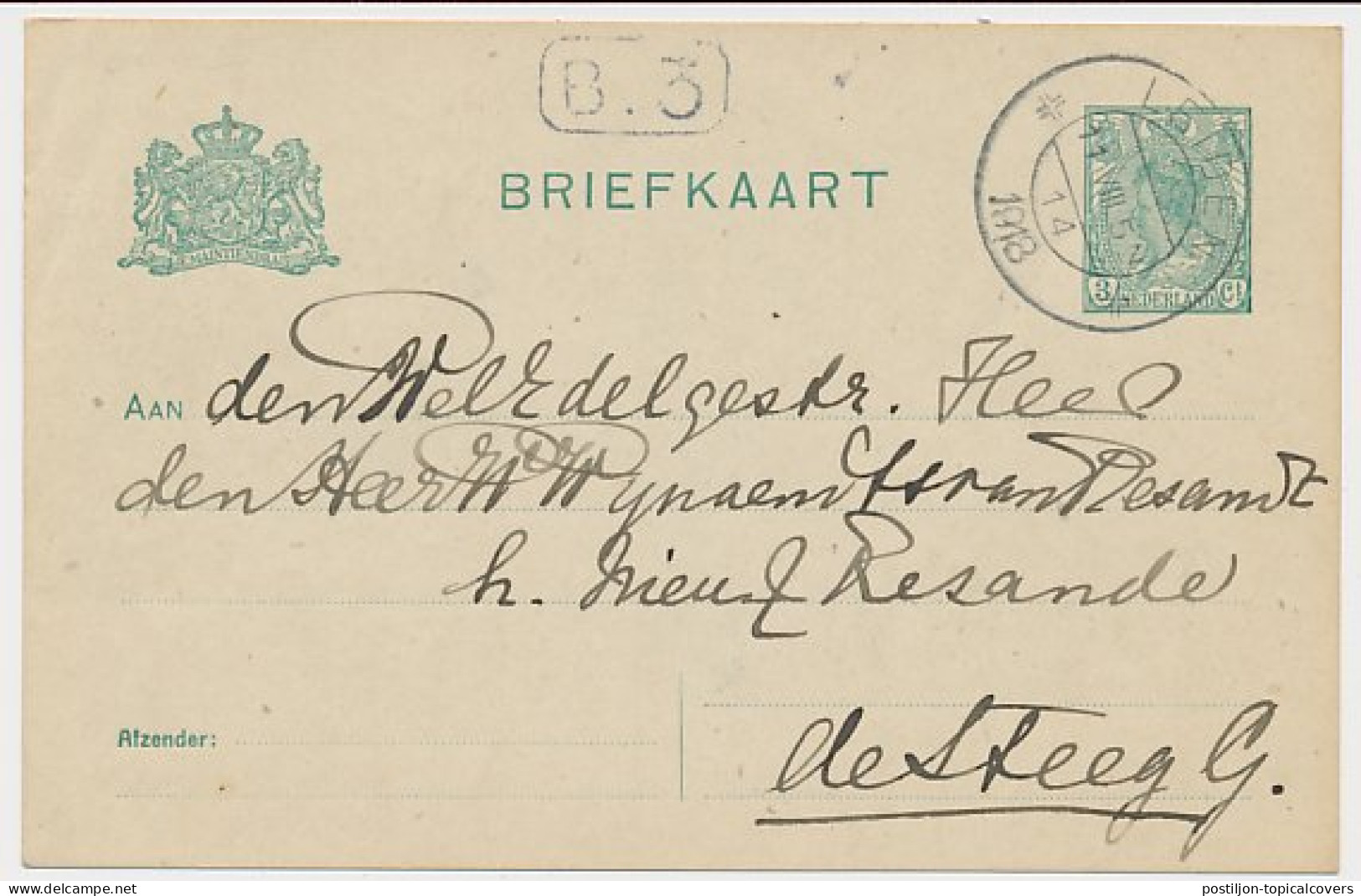 Briefkaart G. 90 A II Leiden - De Steeg 1918 - Ganzsachen