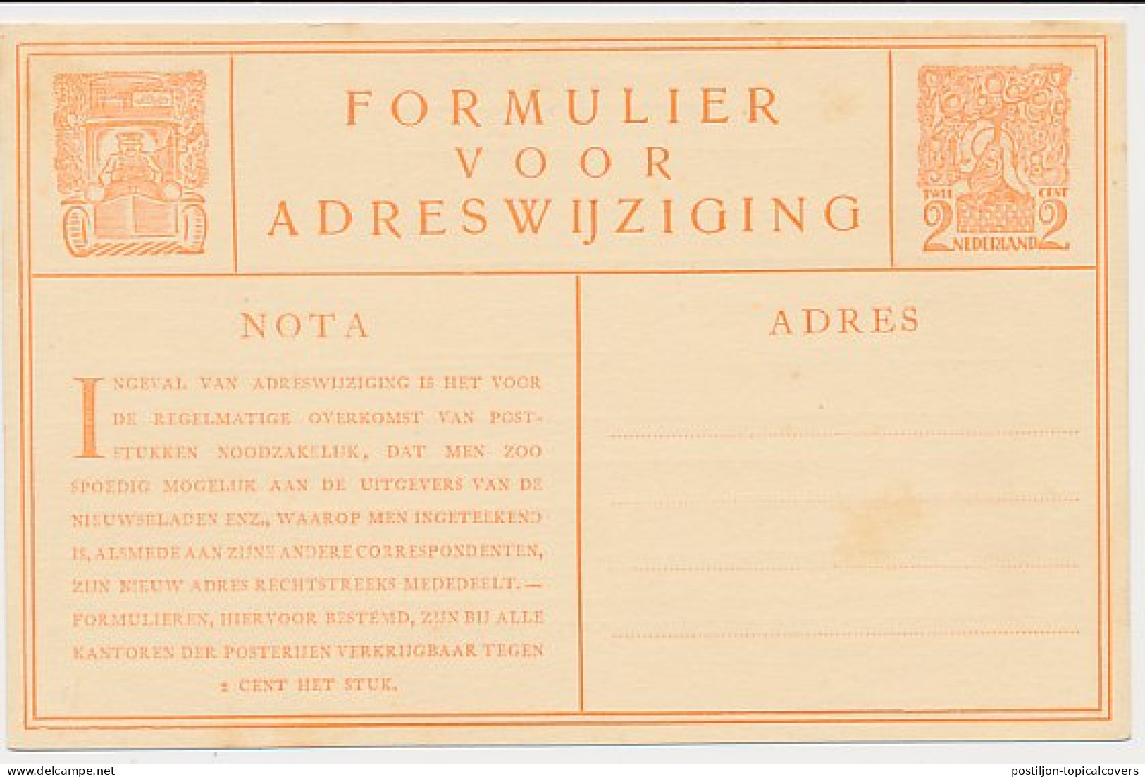 Verhuiskaart G. 8 - Postal Stationery