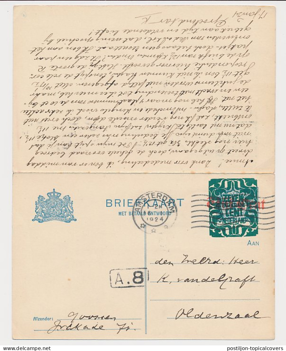 Briefkaart G. 188 I Amsterdam - Oldenzaal 1924 V.v. - Postal Stationery
