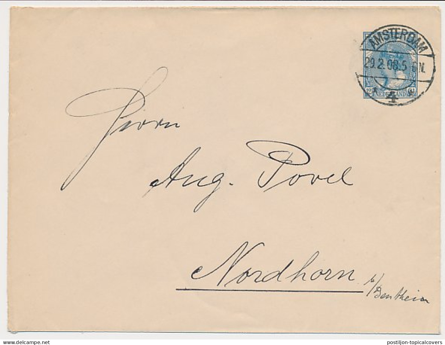Envelop G. 13 B Amsterdam - Duitland 1908 - Postwaardestukken