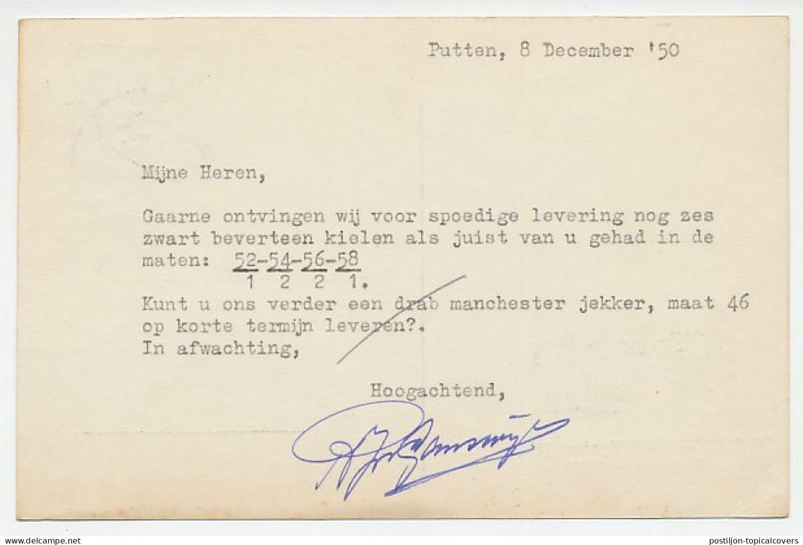 Firma Briefkaart Putten 1950 - Manufacturen / Gans - Ohne Zuordnung