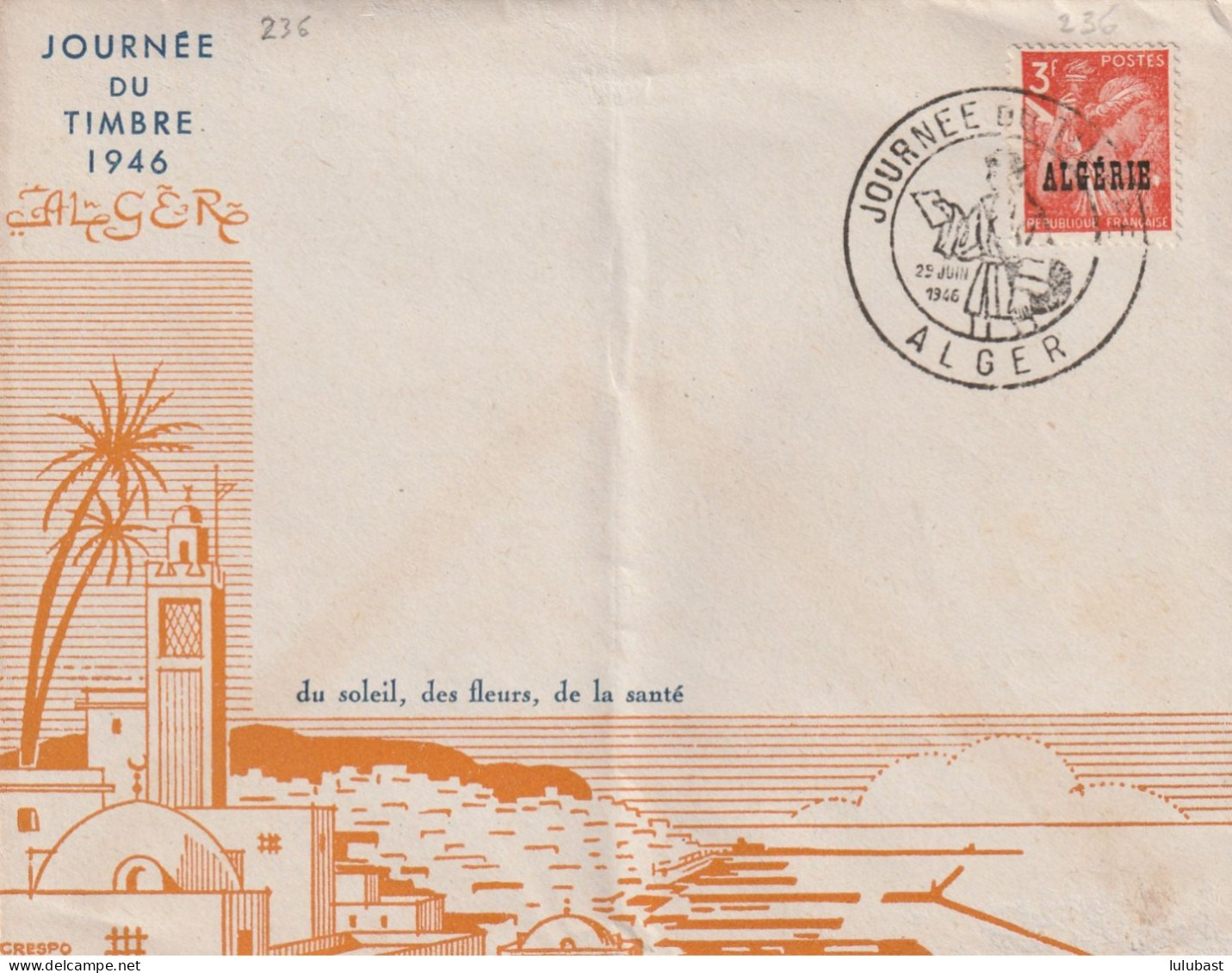 ALGER : T. à D. Illustré De La JOURNEE Du TIMBRE / 236 Sur Env. Illustrée. - Lettres & Documents