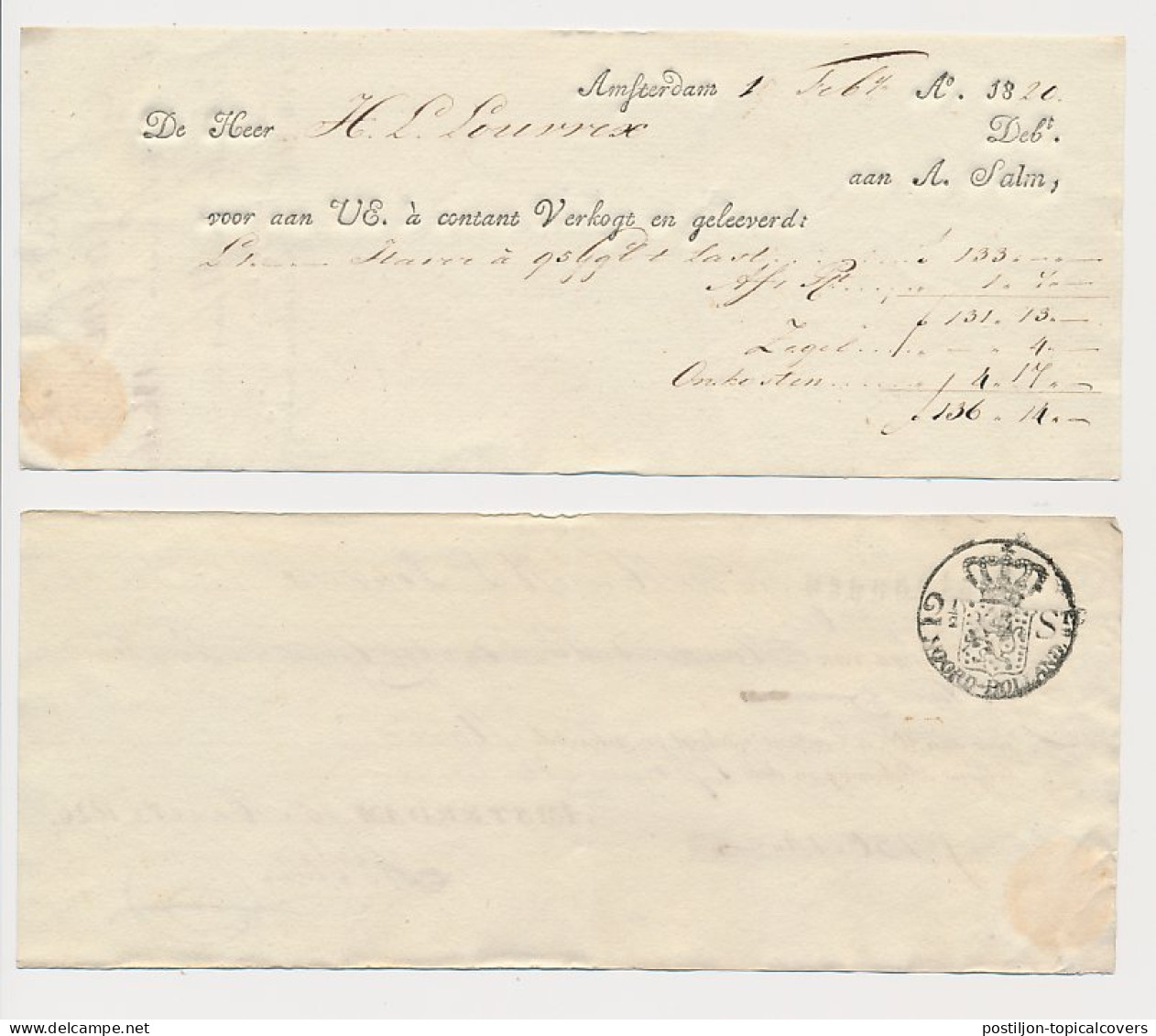 Fiscaal / Revenue - 2 1/2 ST. NOORD HOLLAND - 1820 - Fiscaux
