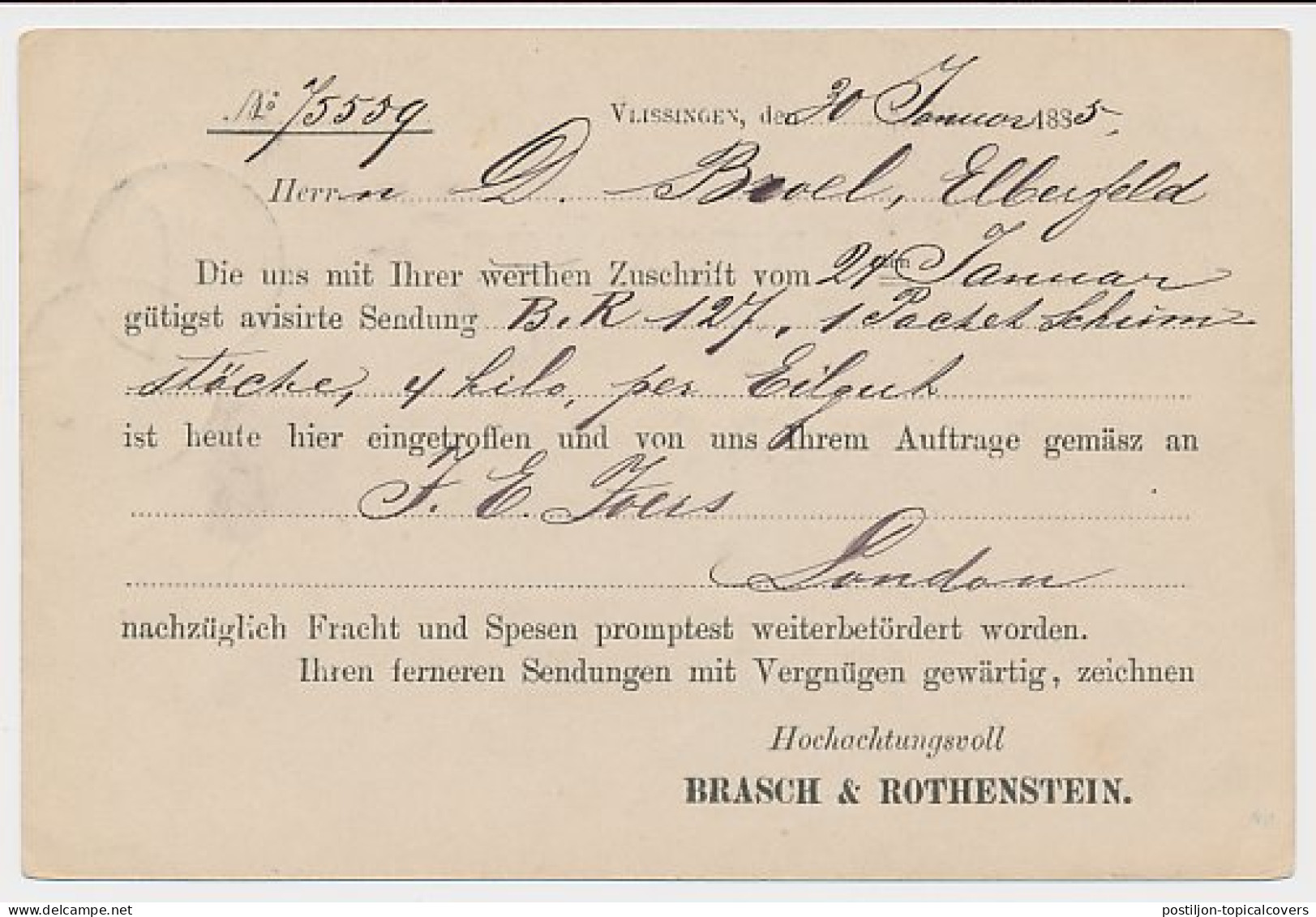 Briefkaart G. 25 Particulier Bedrukt Vlissingen - Duitsland 1885 - Postal Stationery