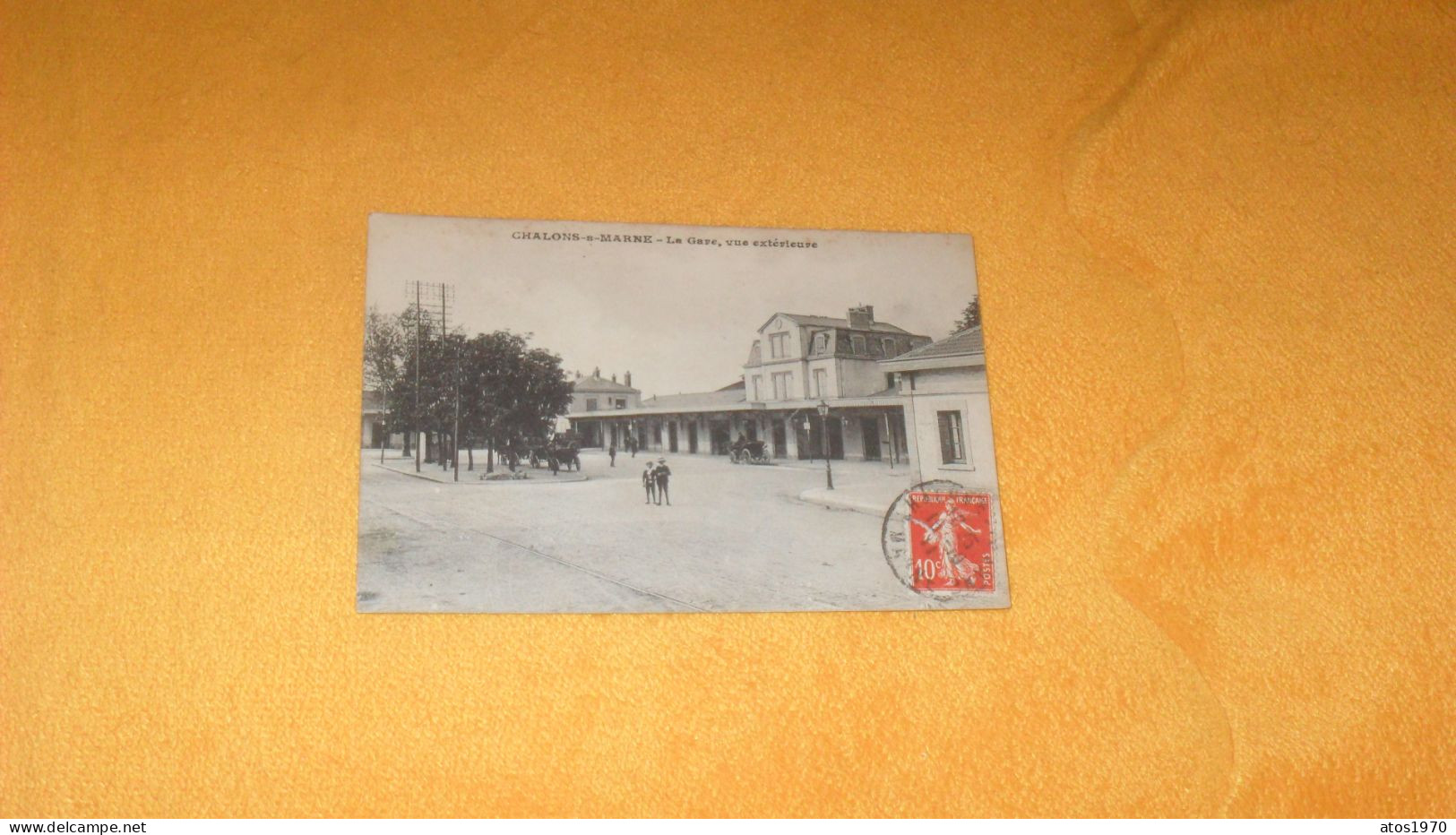 CARTE POSTALE ANCIENNE CIRCULEE DE 1911../ CHALONS SUR MARNE.- LA GARE VUE EXTERIEURE...CACHETS + TIMBRE - Châlons-sur-Marne