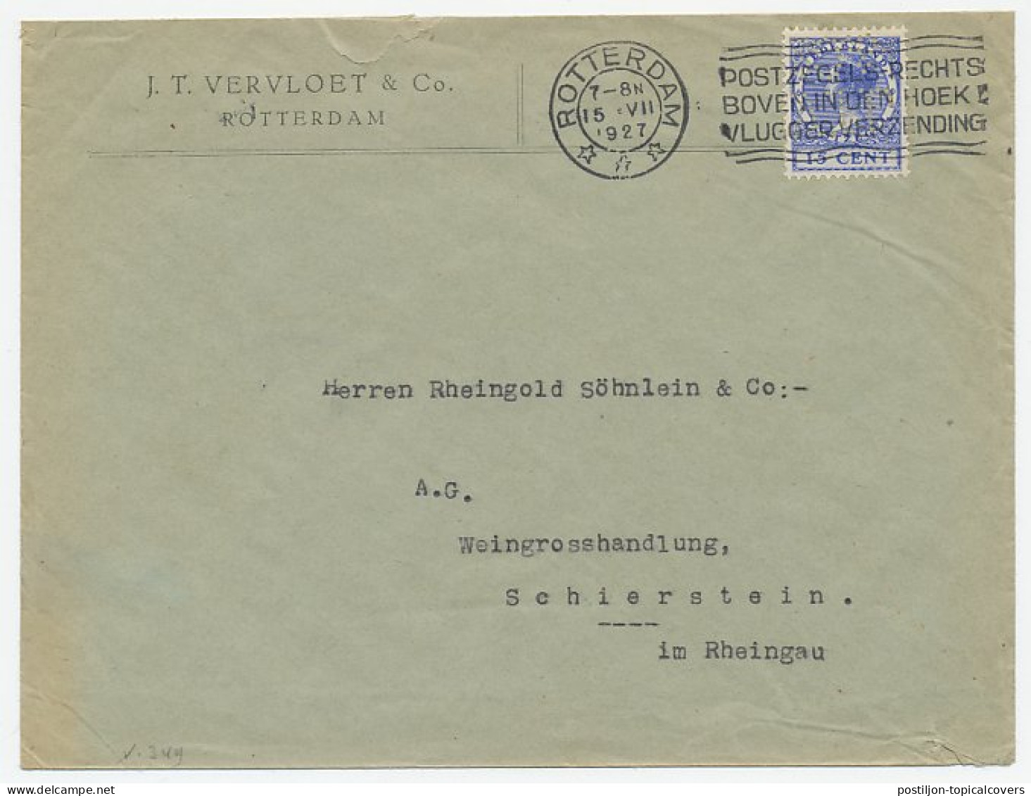Perfin Verhoeven 349 - J.T.V.&Co - Rotterdam 1927 - Ohne Zuordnung