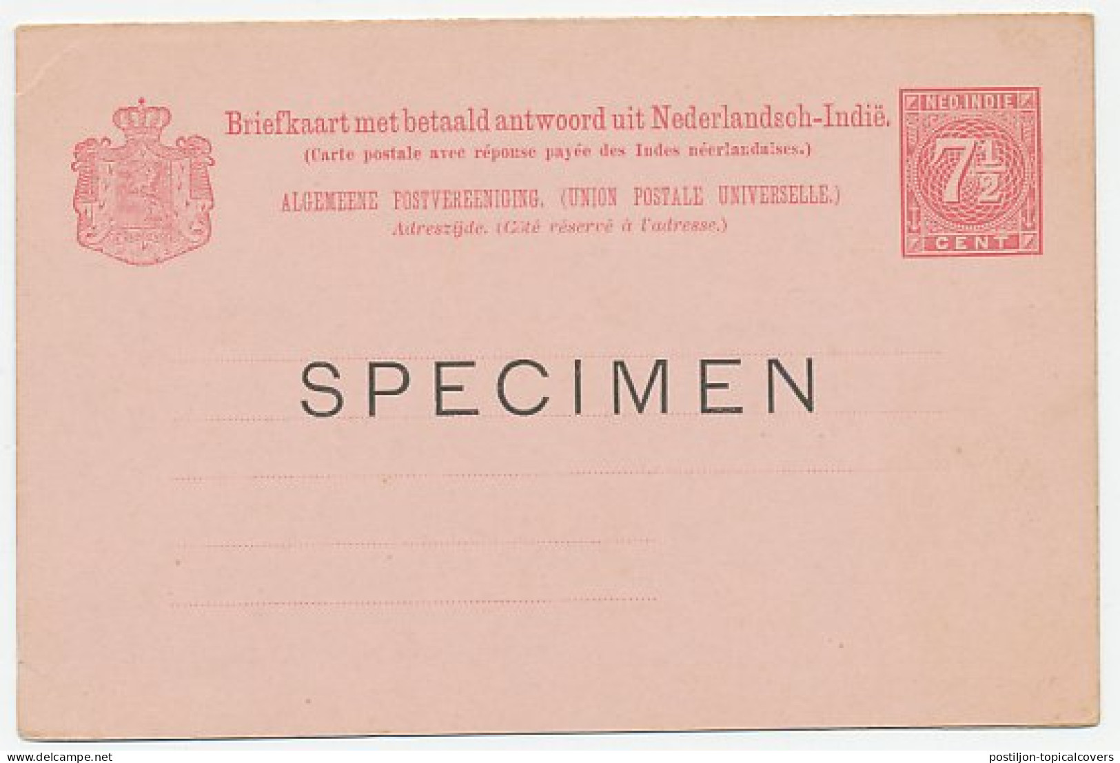 Ned. Indie Briefkaart G. 13 - SPECIMEN - Indie Olandesi