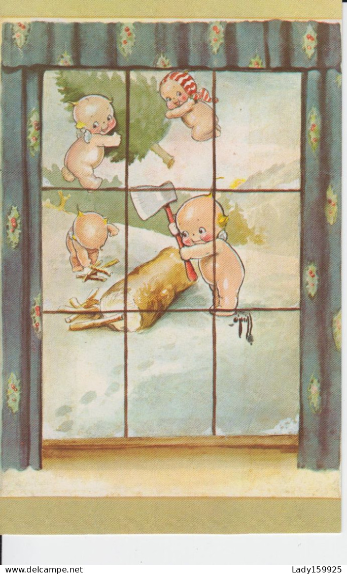 Kewpies Illut. Signé Rose Oneil, Enfants Souriants Couette Dans Les Air,Tree Wood  Window Smiling Child Trace Neige, 2 - Dibujos De Niños