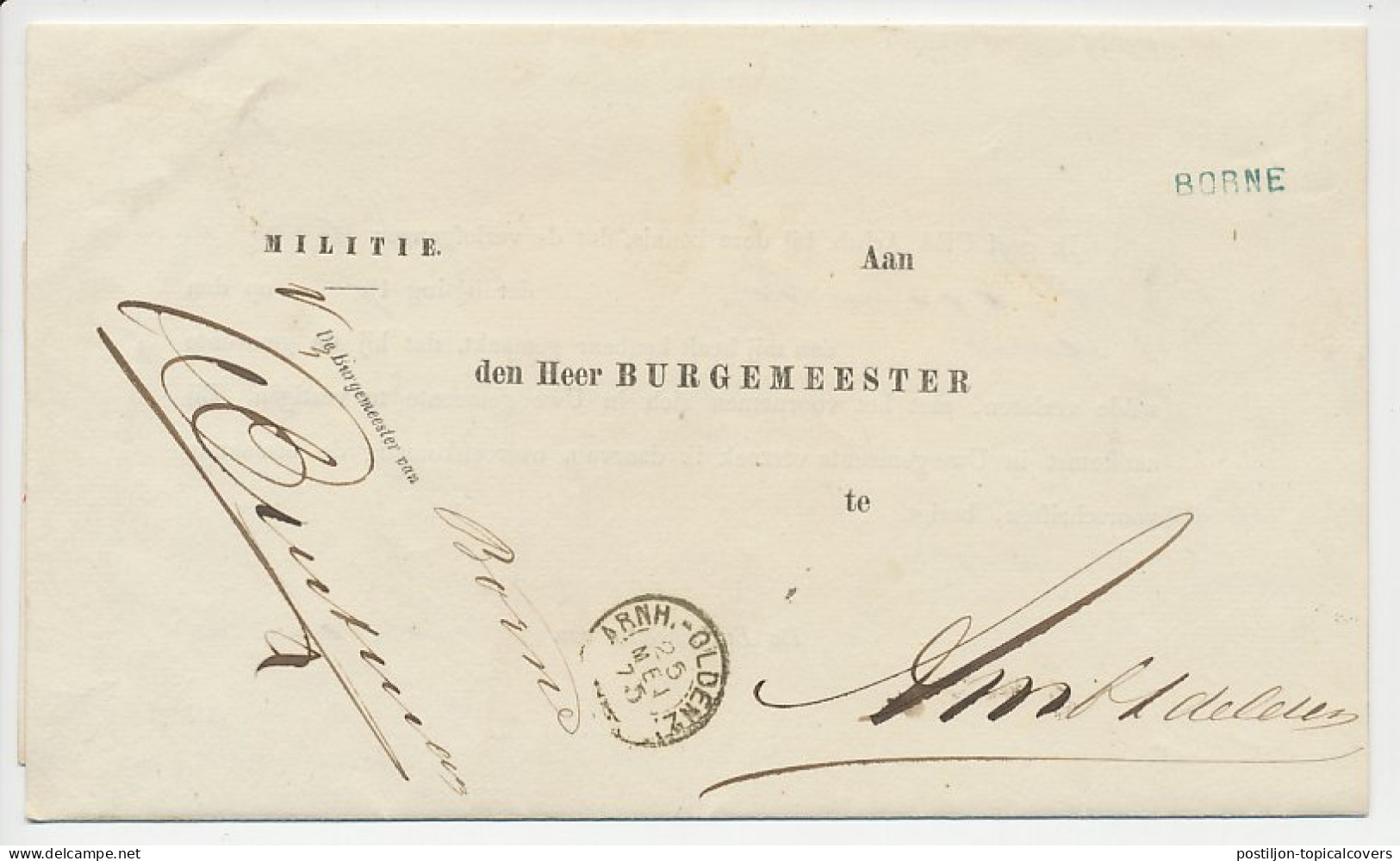 Borne - Trein Takjestempel Arnhem - Oldenzaal 1875 - Briefe U. Dokumente