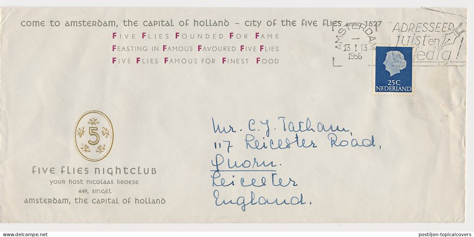 Envelop Amsterdam 1956 - Five Flies Nightclub - Zonder Classificatie