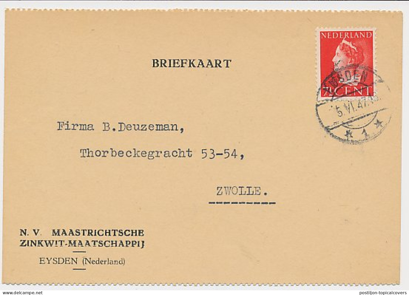 Firma Briefkaart Eijsden 1947- Maastrichtse Zinkwit Maatschappij - Unclassified