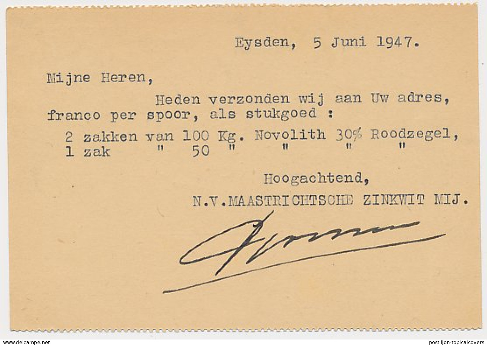 Firma Briefkaart Eijsden 1947- Maastrichtse Zinkwit Maatschappij - Ohne Zuordnung