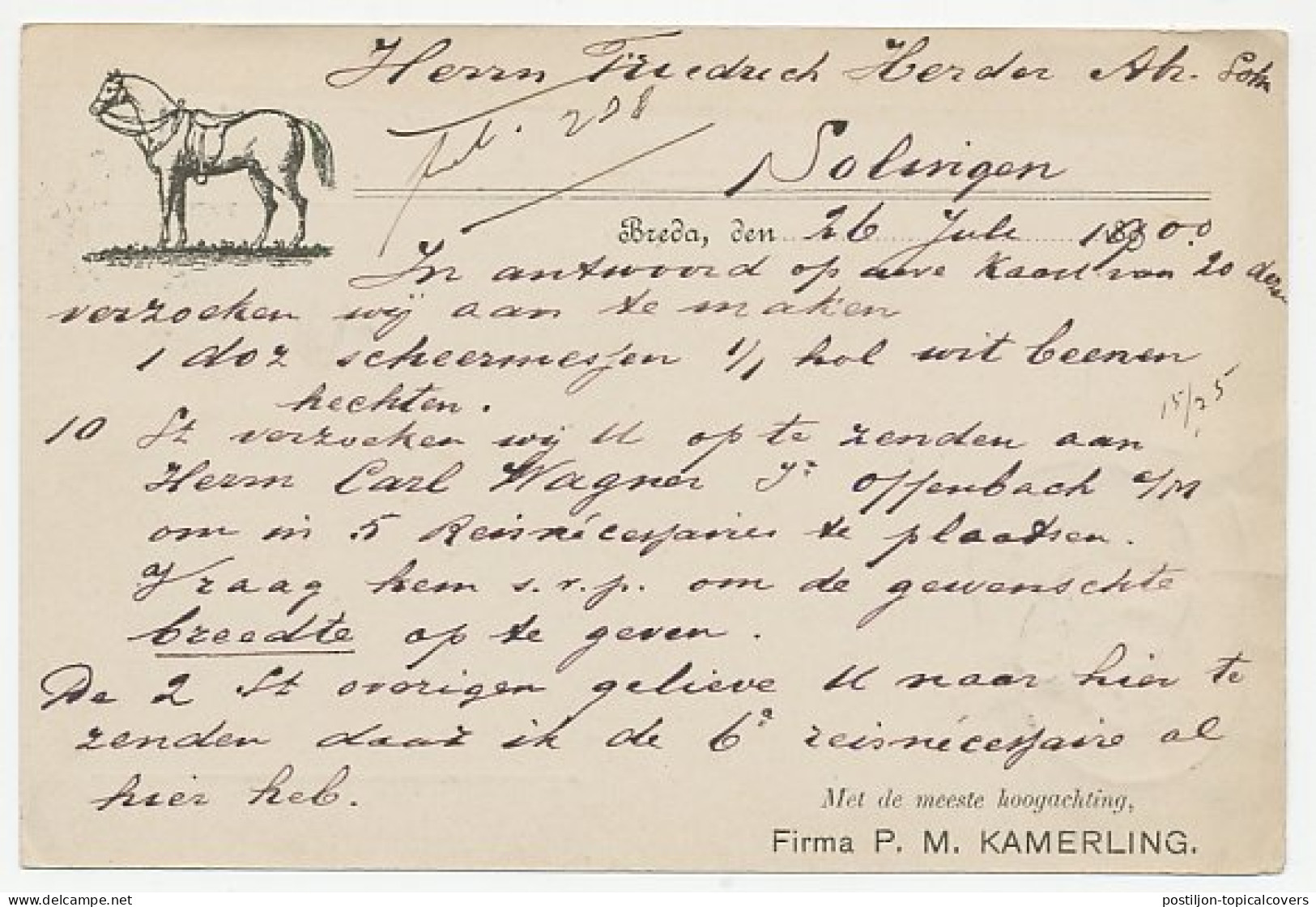 Firma Briefkaart Breda 1900 - Zadelmakerij / K.M.A. / Paard - Zonder Classificatie