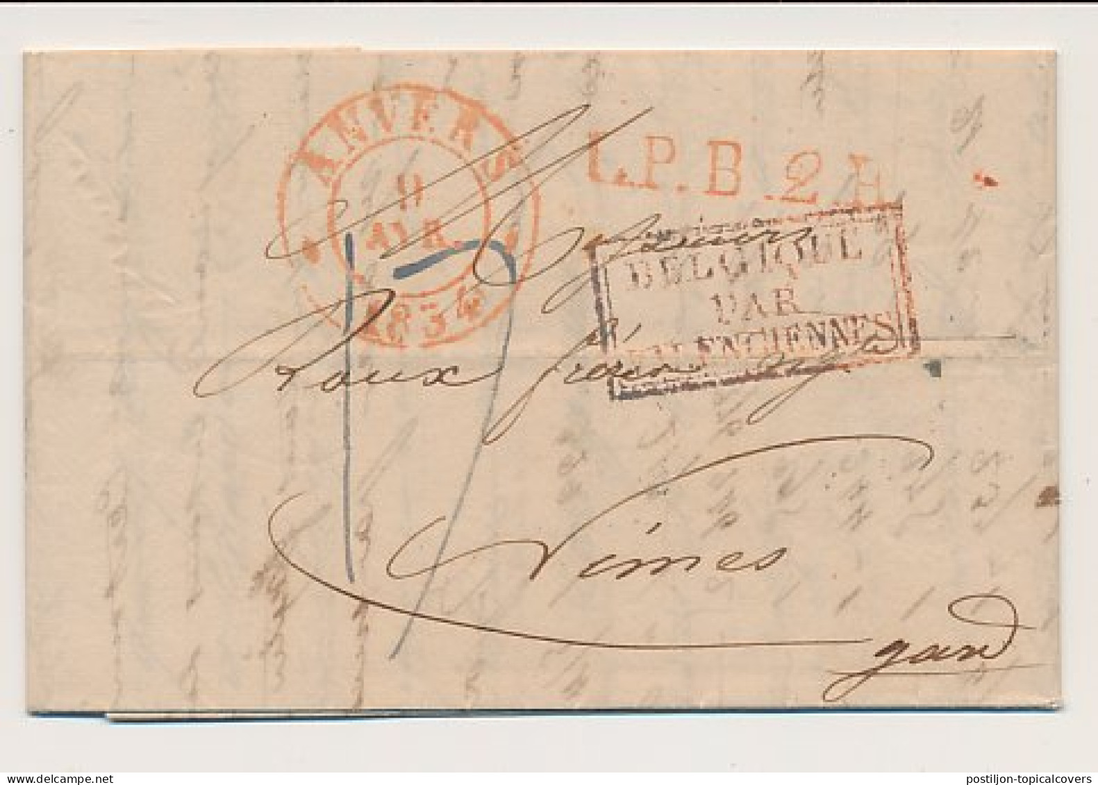 Amsterdam - Antwerpen Belgie - Nimes Frankrijk 1834 - L.P.B.2.R. - ...-1852 Prephilately