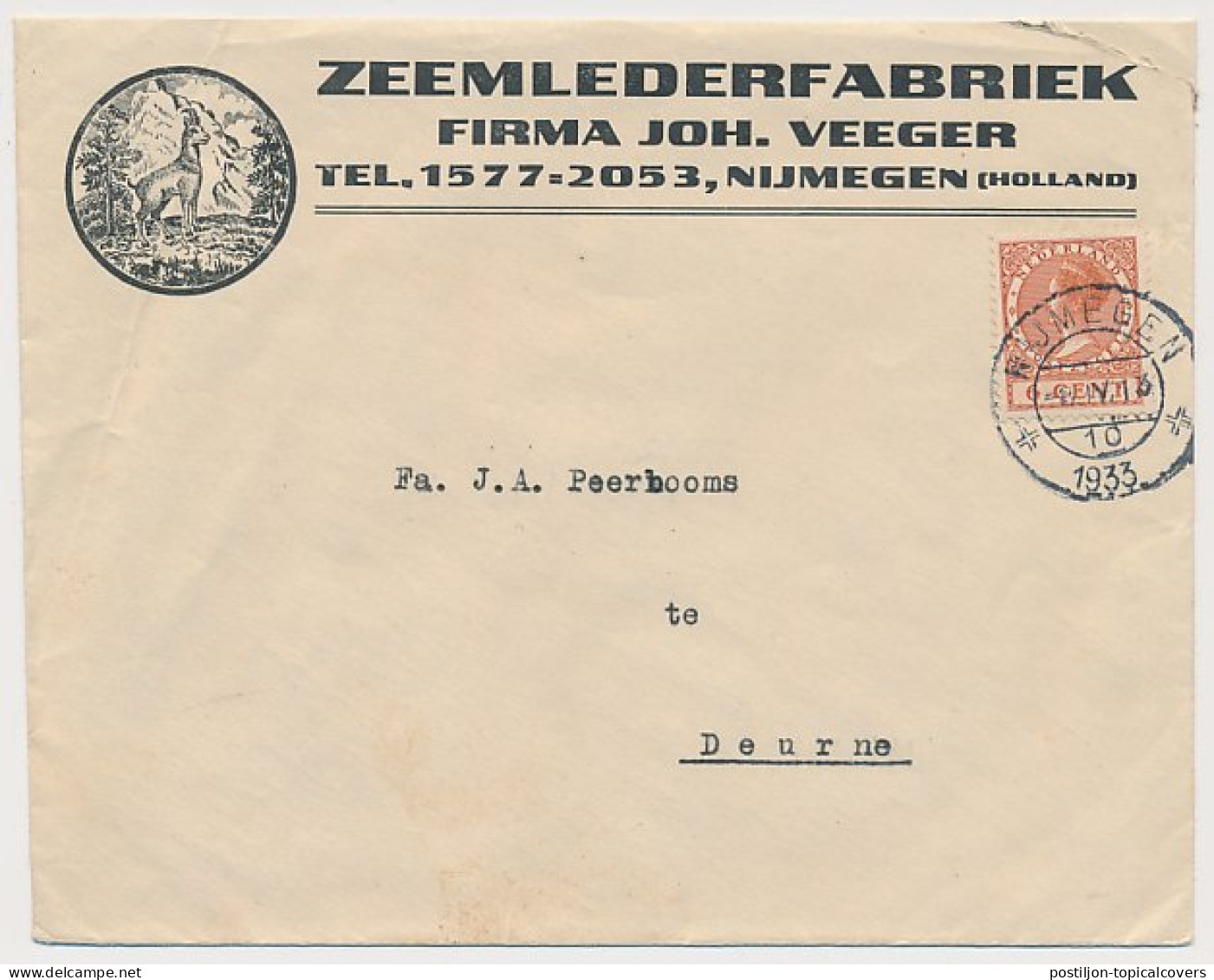 Firma Envelop Nijmegen 1933 - Zeemlederfabriek - Steenbok / Geit - Ohne Zuordnung