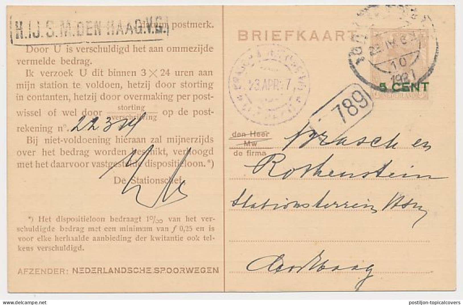Spoorwegbriefkaart G. NS218 F - Locaal Te S Gravenhage 1927 - Ganzsachen
