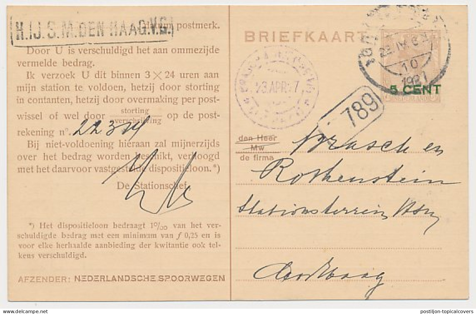 Spoorwegbriefkaart G. NS218 F - Locaal Te S Gravenhage 1927 - Postwaardestukken