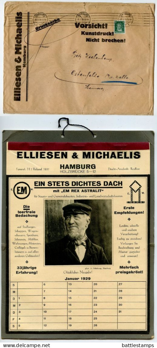 Germany 1929 Cover & Illustrated Calendar; Hamburg - Elliesen & Michaelis; 8pf. Ludwig Van Beethoven - Briefe U. Dokumente