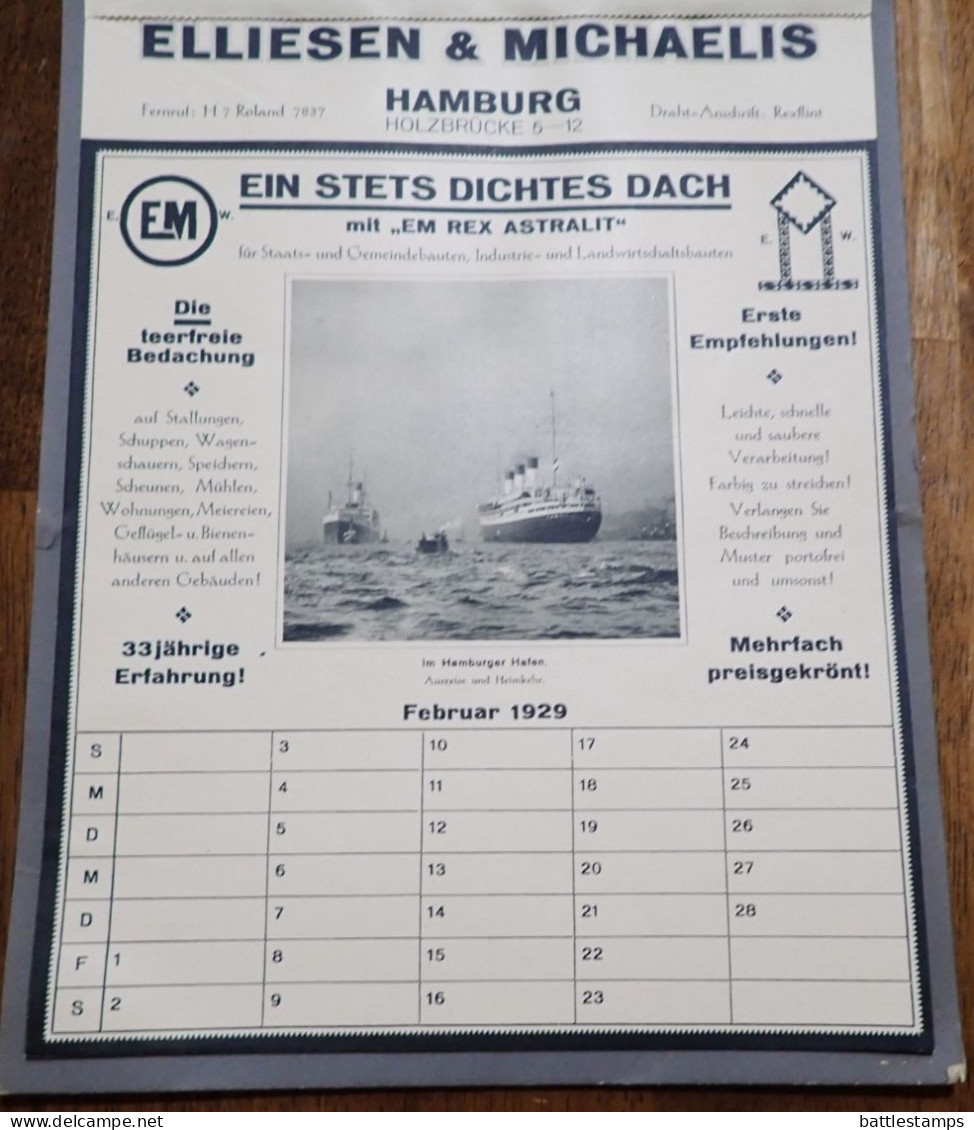Germany 1929 Cover & Illustrated Calendar; Hamburg - Elliesen & Michaelis; 8pf. Ludwig van Beethoven