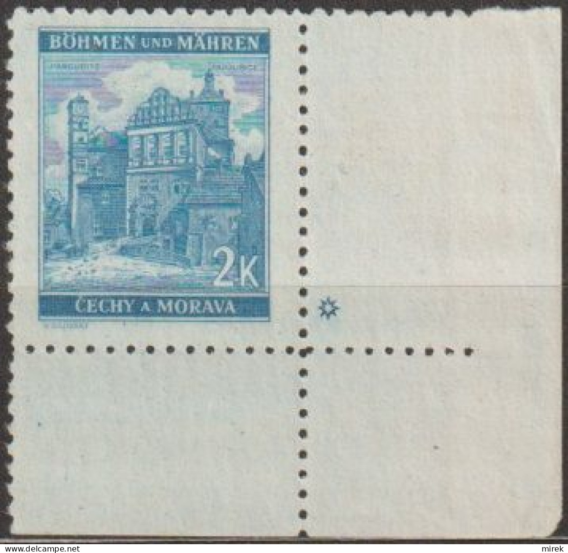 084/ Pof. 59, Green Blue; Corner Stamp, Plate Mark * - Neufs