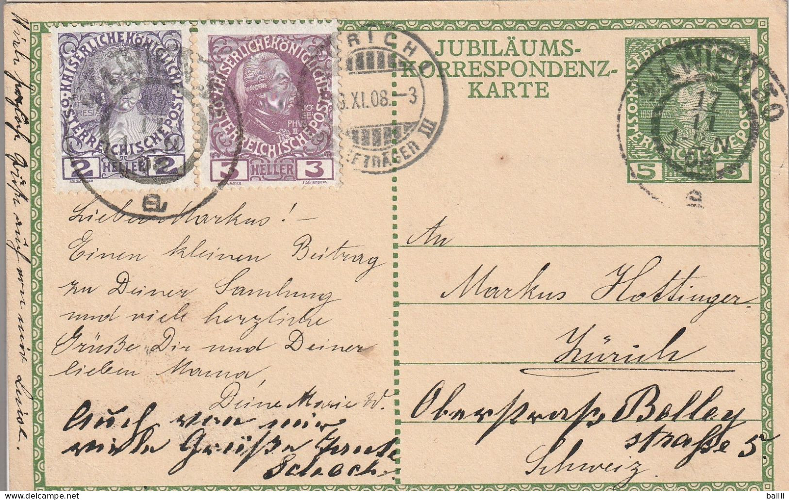 Autriche Entier Postal Illustré Pour La Suisse 1908 - Postkarten