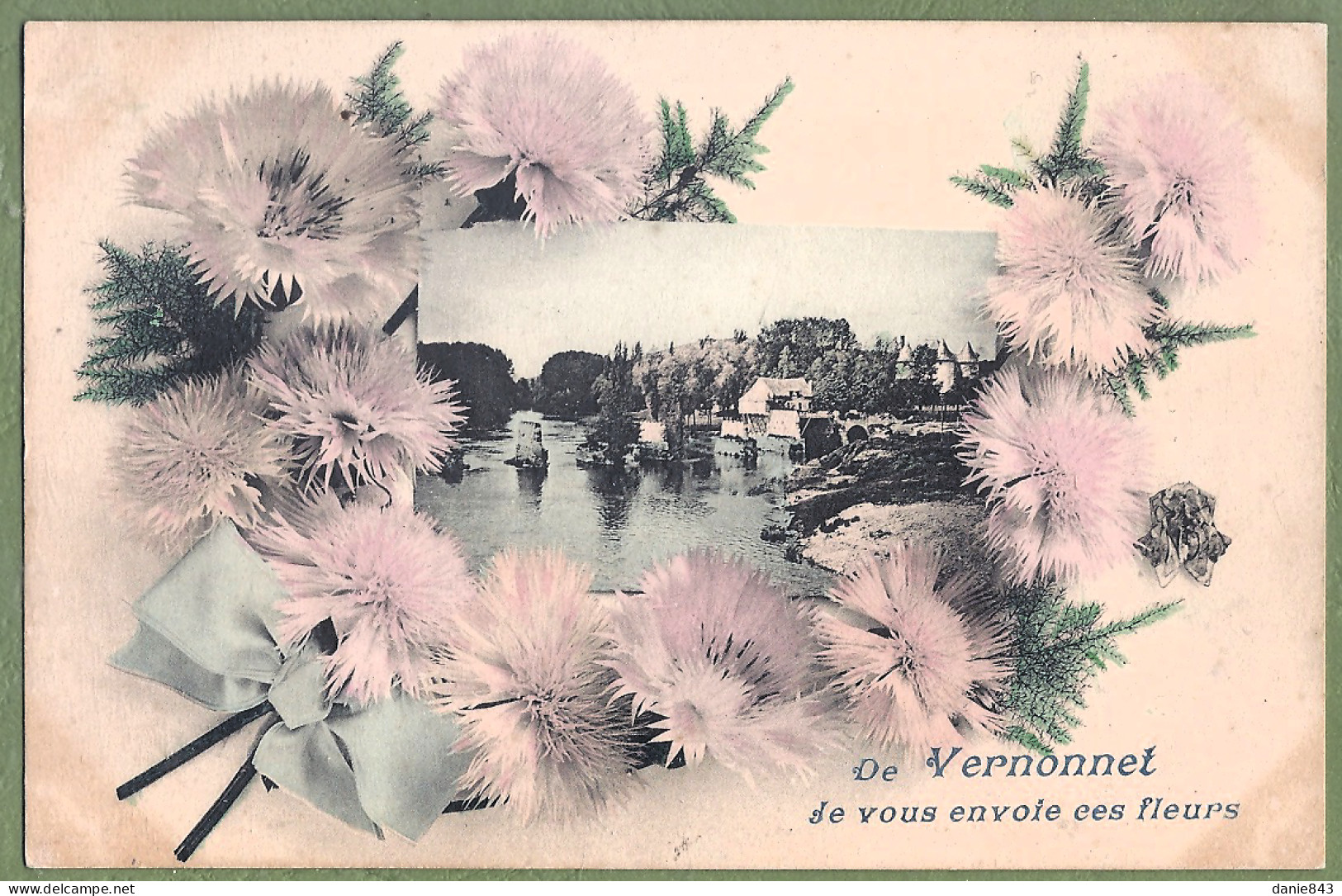 CPA Fantaisie Encadrant Une Vue Du Vieux Pont Du Moulin - EURE - DE VERNONNET JE VOUS ENVOIE CES FLEURS - Vernon