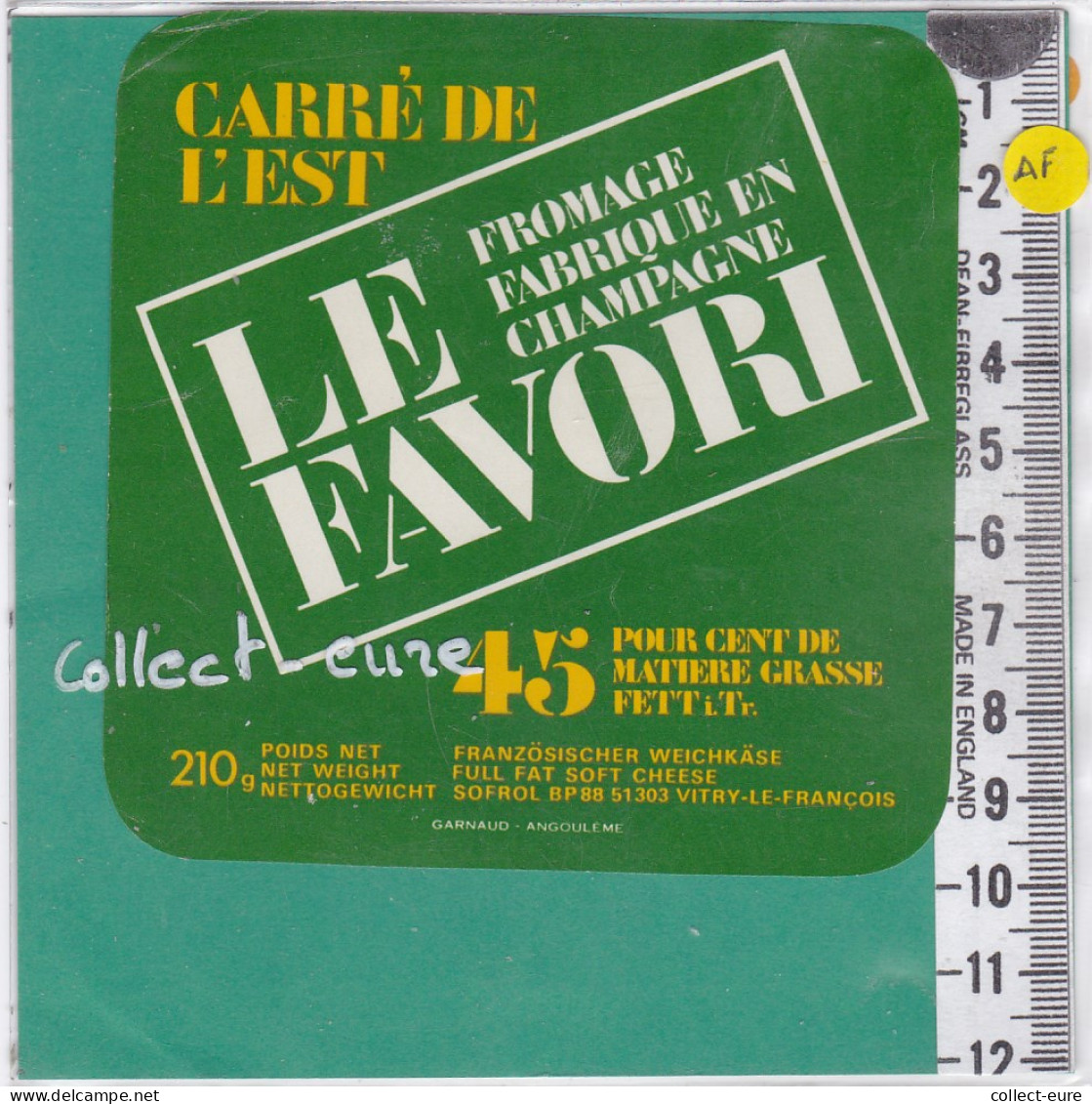 C1212 FROMAGE CARRE DE L EST VITRY LE FRANCOIS  MARNE 45 %   210 Gr LE FAVORI - Fromage