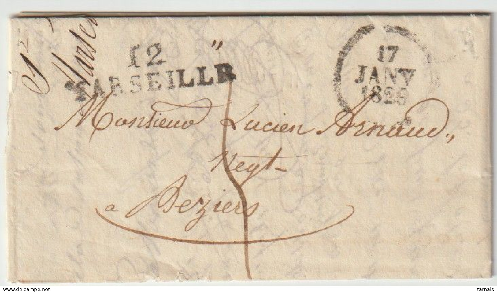 1829 Marque 12 Marseille Sur LAC  Du 17 Janvier 1829 (lot 480) - 1801-1848: Voorlopers XIX