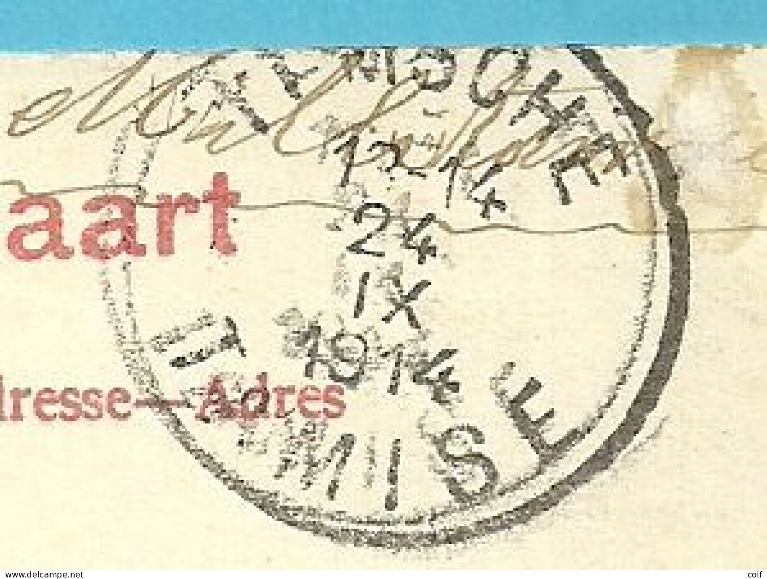 Kaart Stempel TEMSCHE / TAMISE Op 24/09/1914 , (verzonden Soldat .....) Naar ANVERS (Offensief W.O.I) - Zona Non Occupata