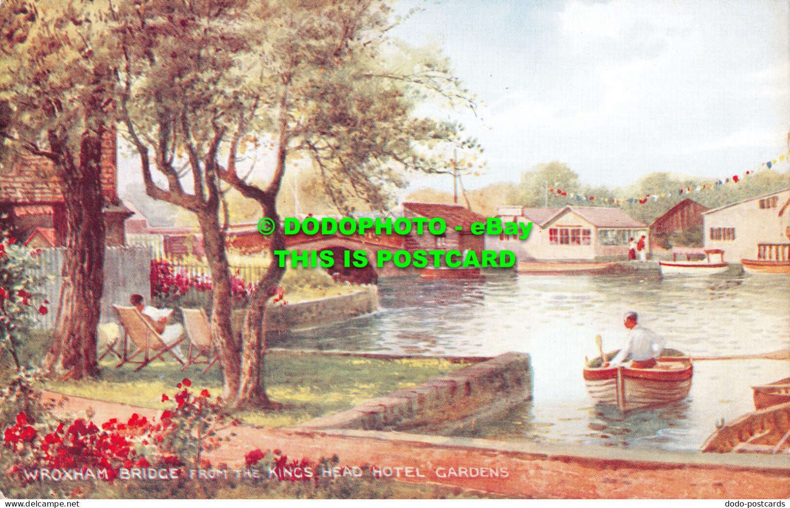 R550194 Wroxham Bridge From Kings Head Hotel Gardens. Art Colour. Brian Gerald. - World