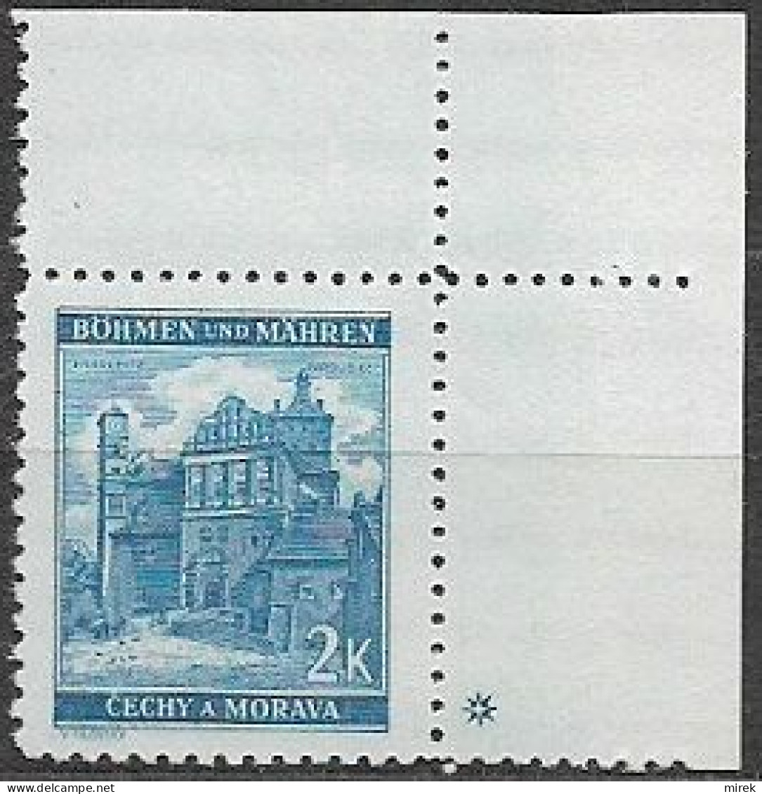 087/ Pof. 59, Green Blue; Corner Stamp, Plate Mark + - Ungebraucht