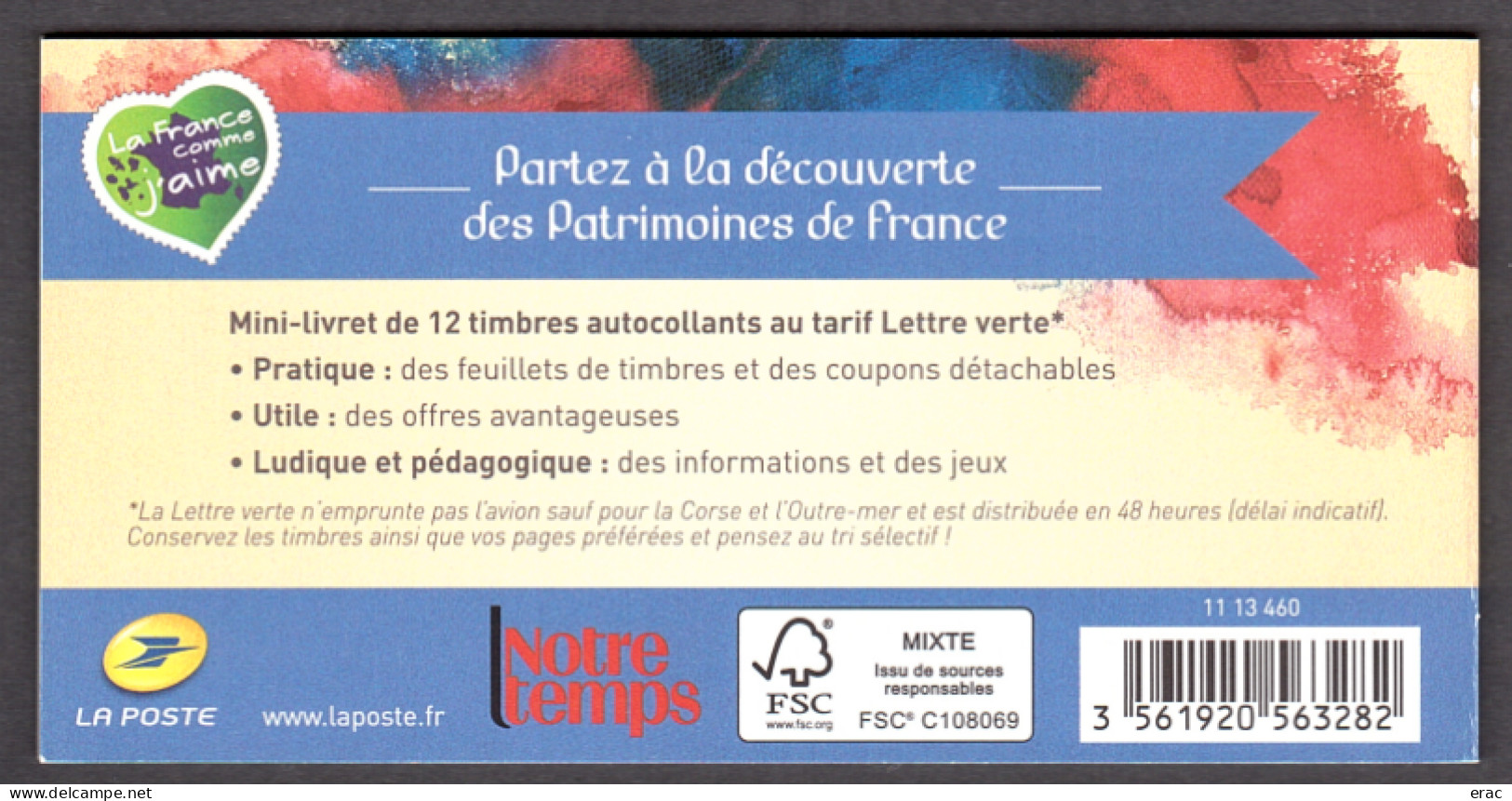 France - 2013 - Carnet Autoadhésif BC865 - Neuf ** - Patrimoines De France - Carnets