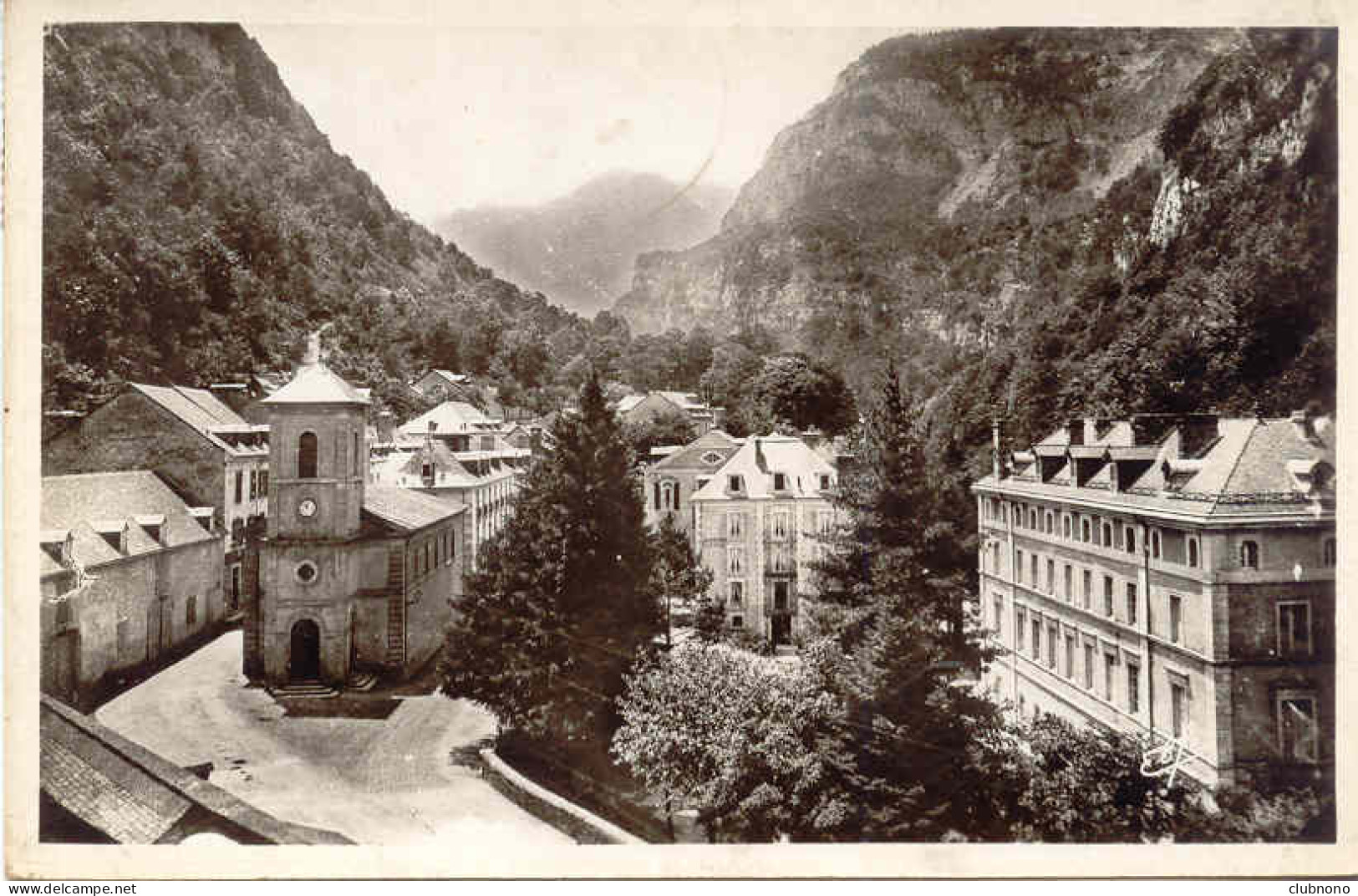 CPSM - EAUX-CHAUDES - VUE GENERALE, EGLISE ET ETS THERMAL (1938) - Otros & Sin Clasificación