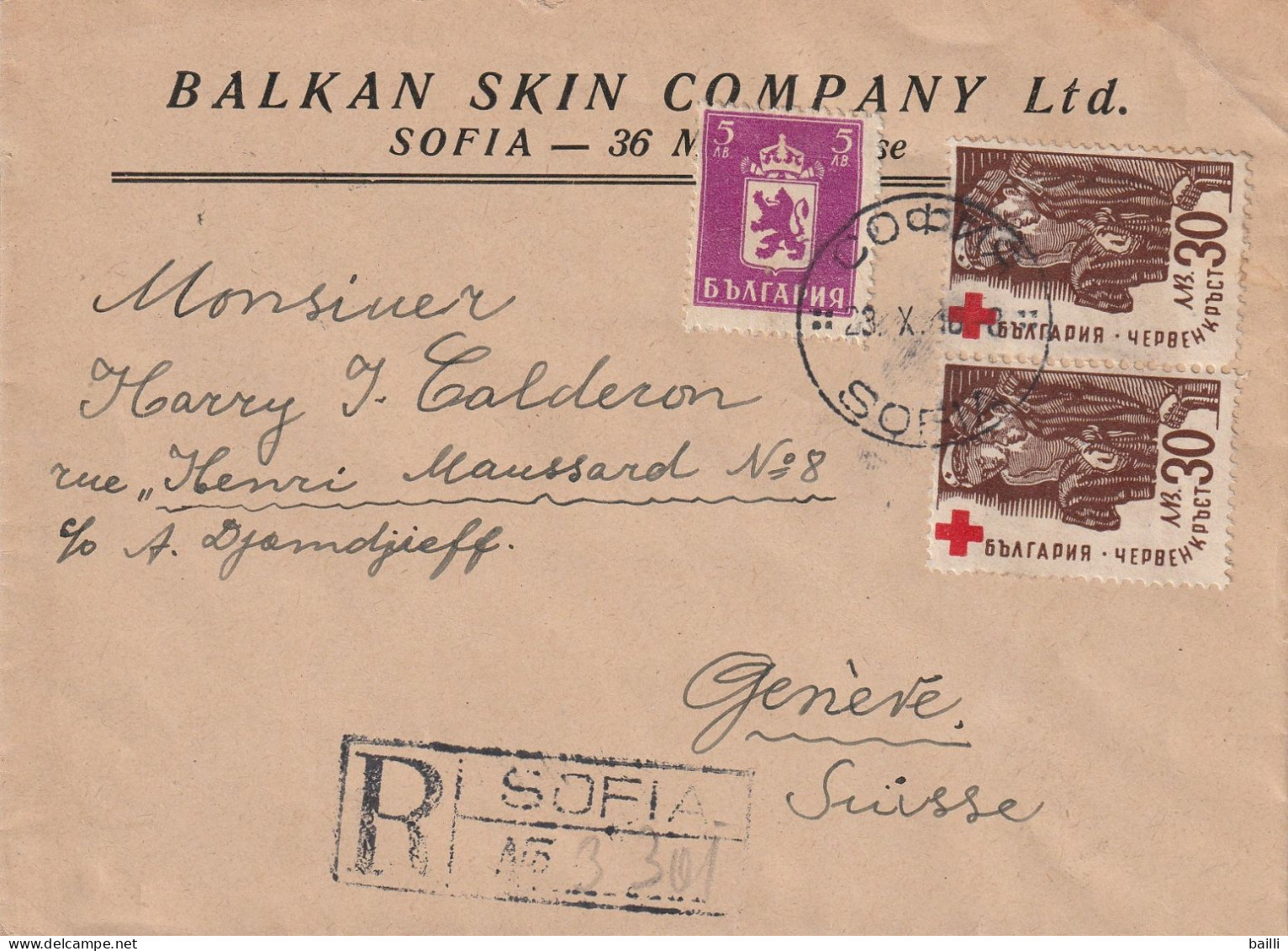 Bulgarie Lettre Recommandée Sofia Pour La Suisse 1946 - Covers & Documents