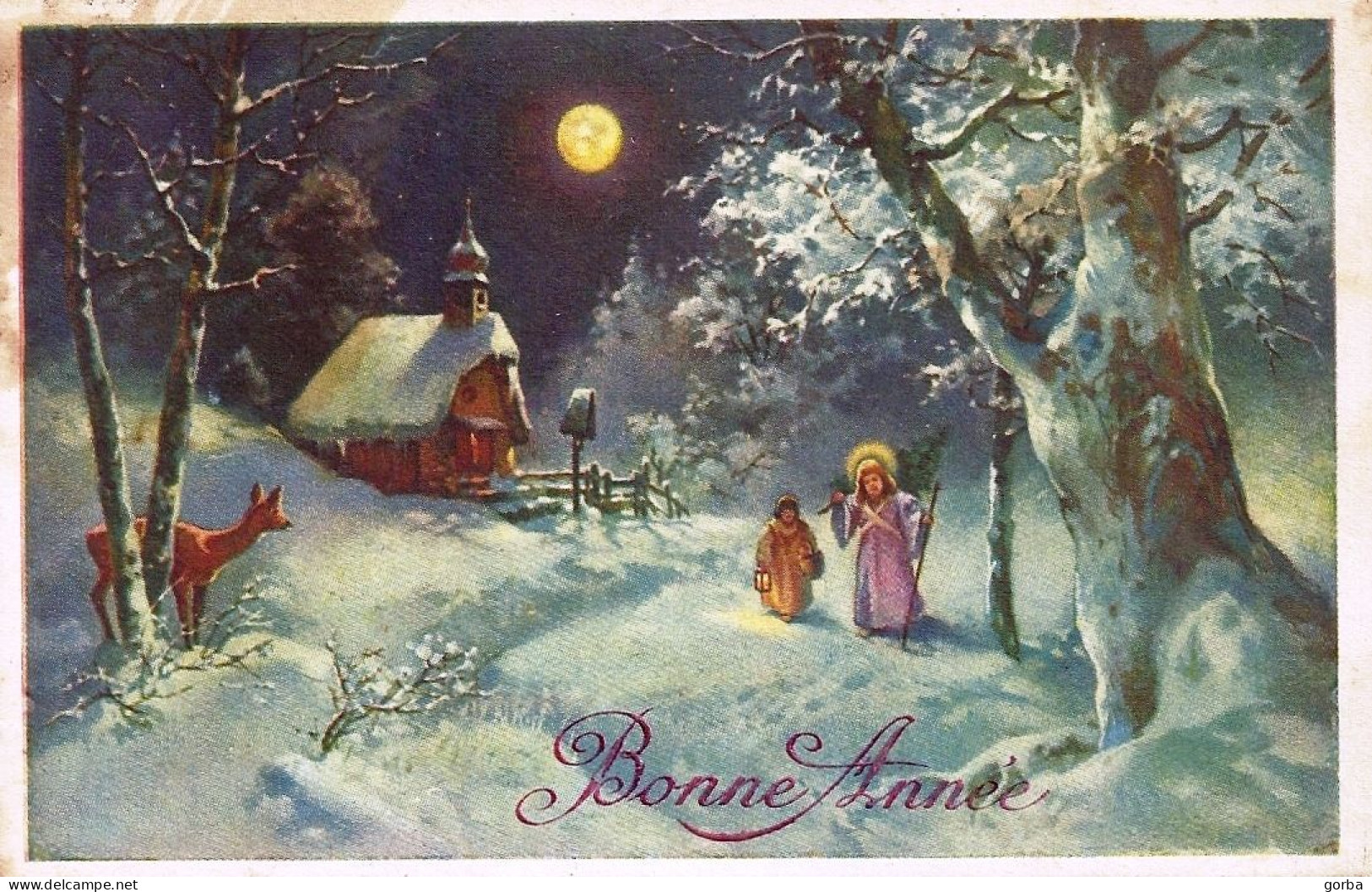 *CPA - S6 -  Bonne Année - Paysage Enneigé - Animée - Neujahr