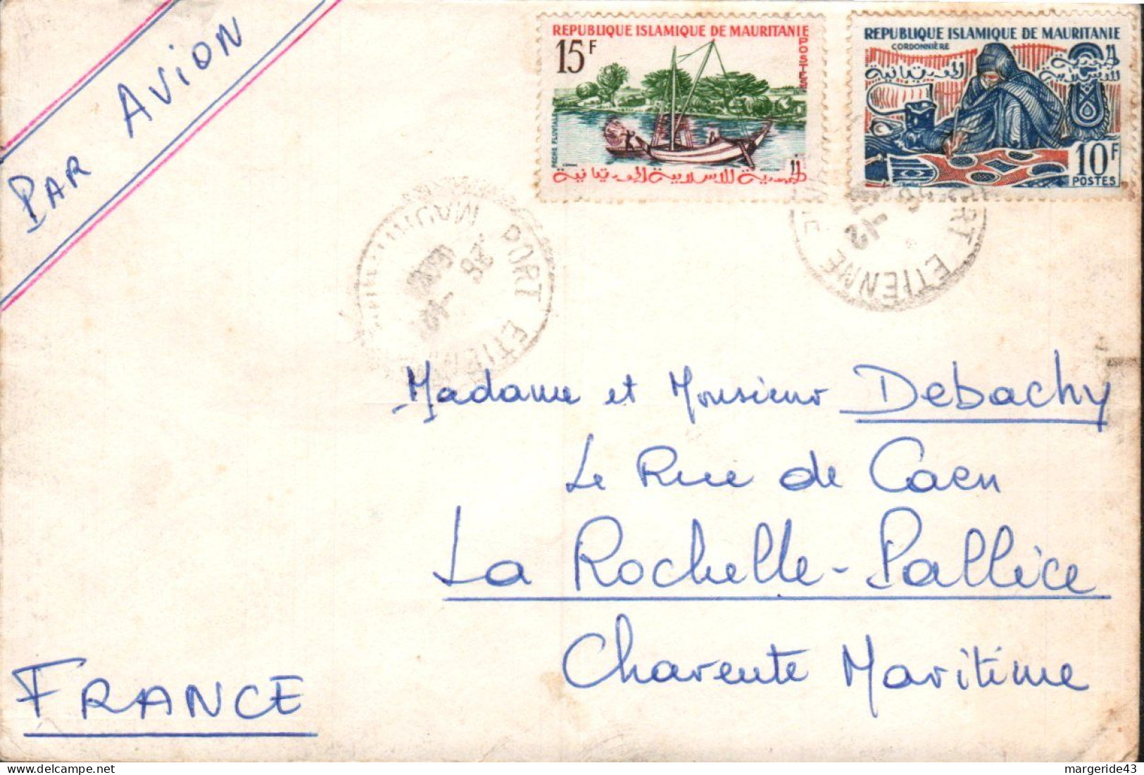 MAURITANIE AFFRANCHISSEMENT COMPOSE SUR  LETTRE DE PORT ETIENNE POUR LA FRANCE - Mauritanië (1960-...)