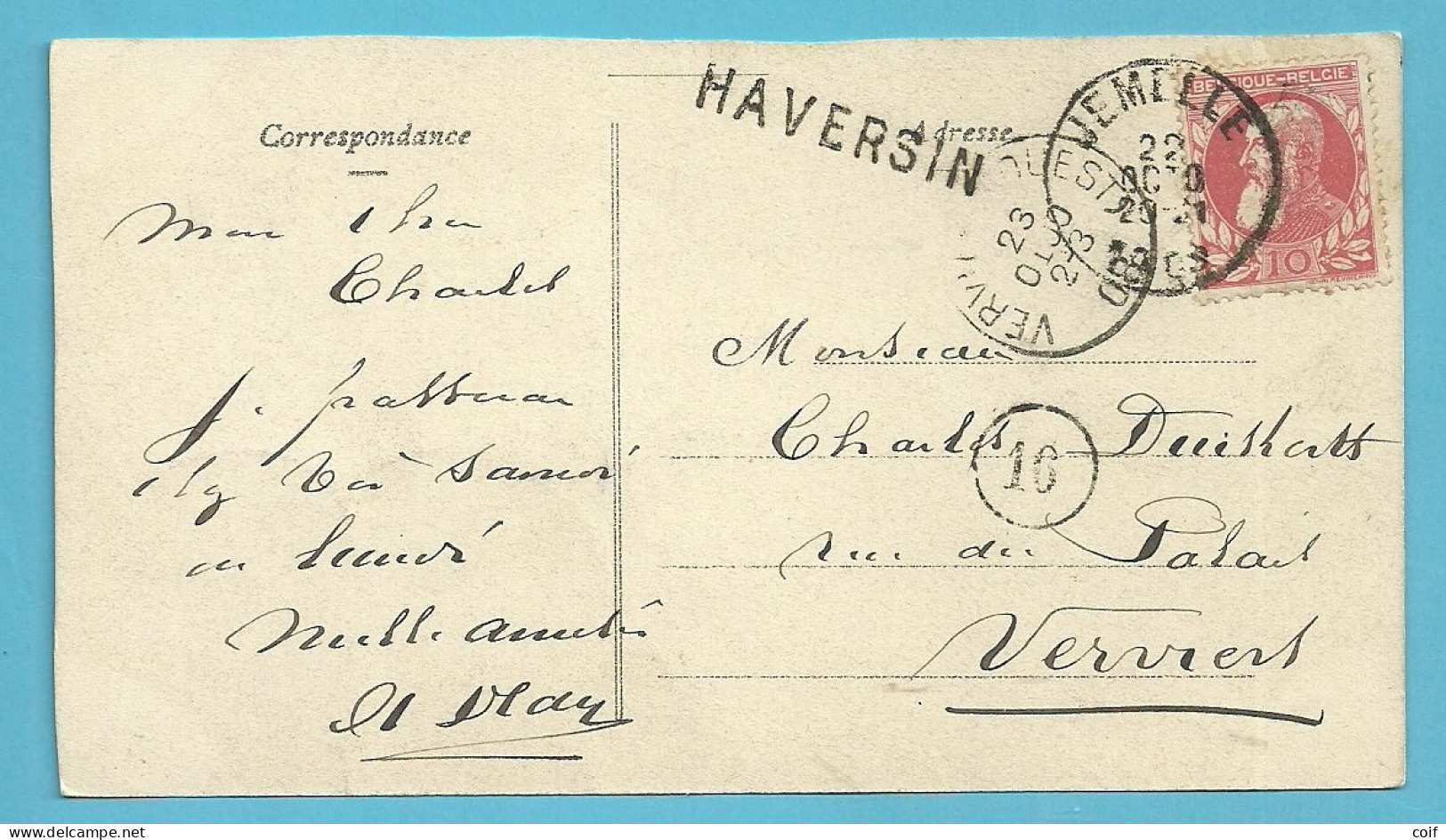 74 Op Kaart Stempel JEMELLE Met Naamstempel (Griffe D'origine) HAVERSIN - 1905 Breiter Bart