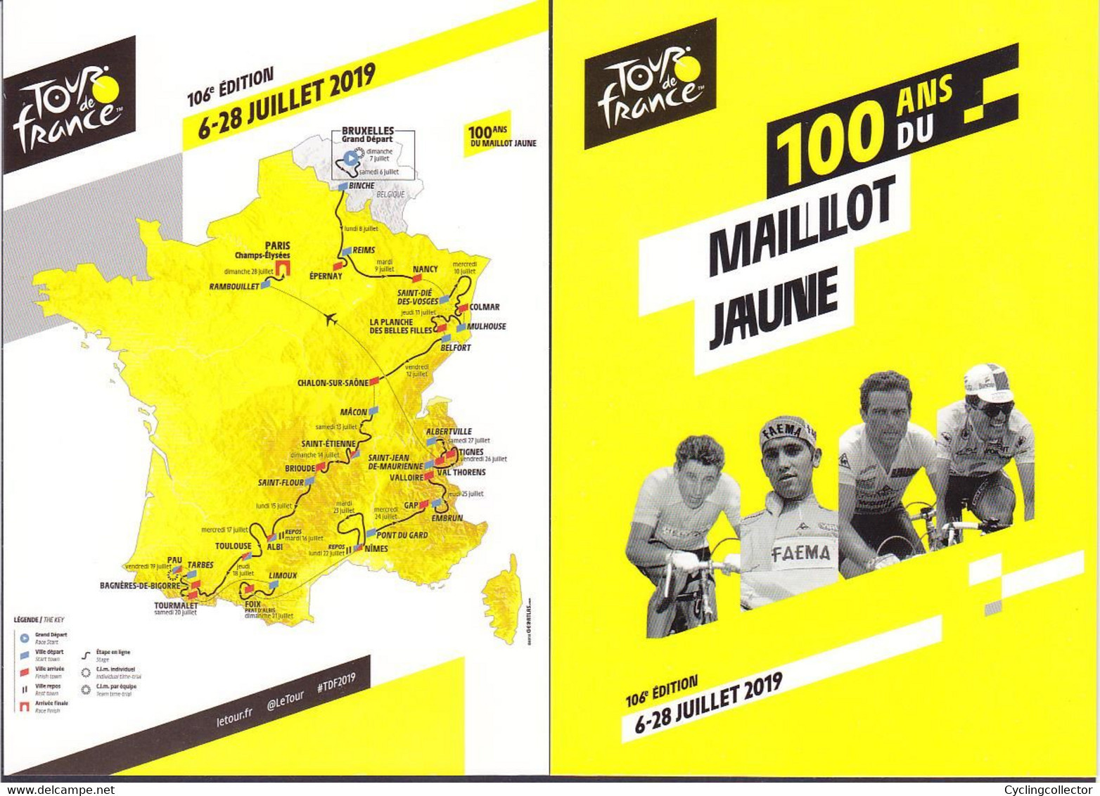 Lot 2 CP Tour De France 2019 Parcours Et Affiche - Radsport